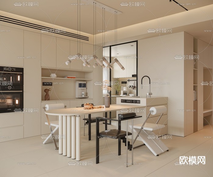 奶油风餐厅3d模型下载