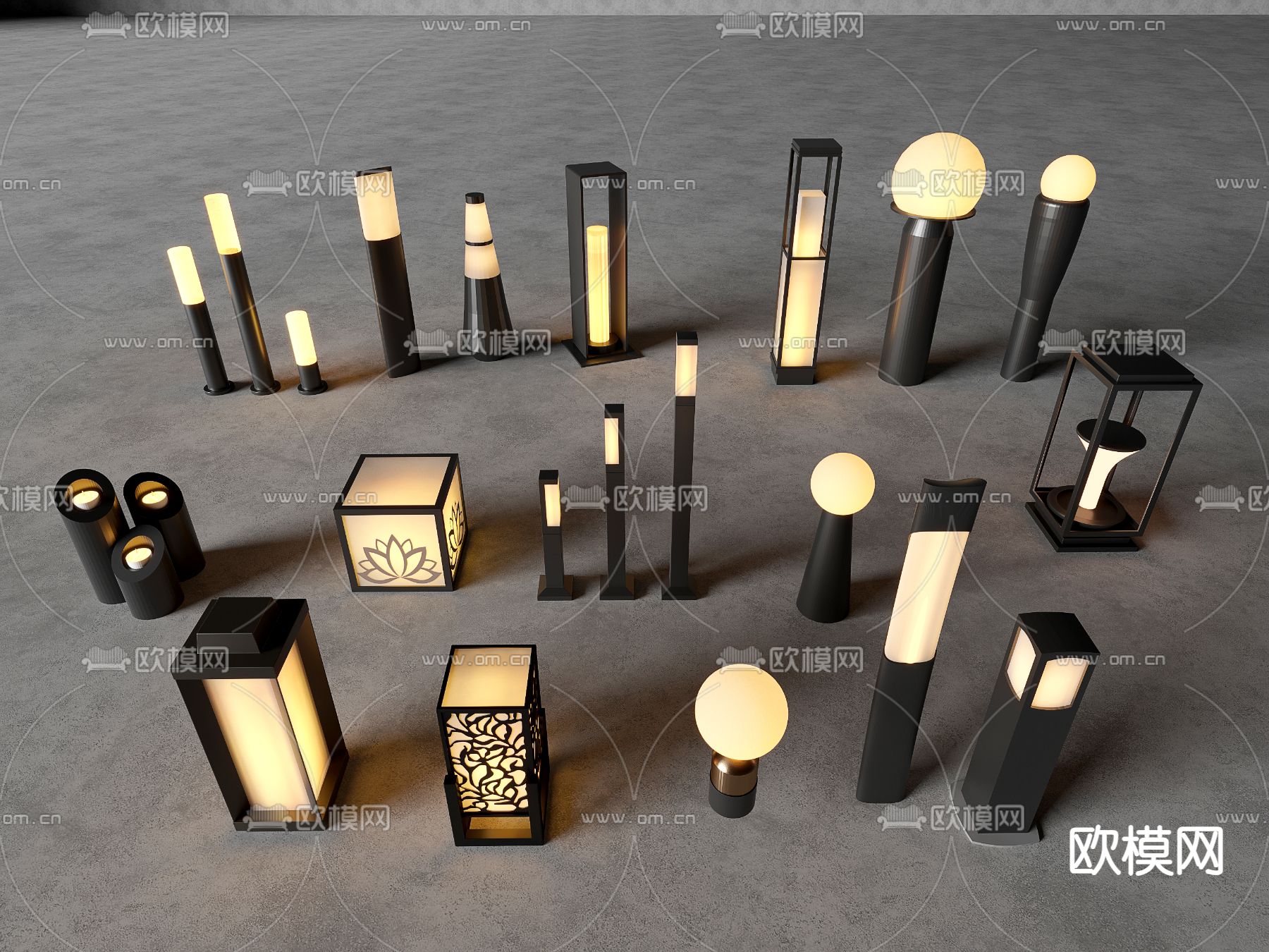 新中式户外灯 花园灯 草坪灯 庭院灯3d模型下载