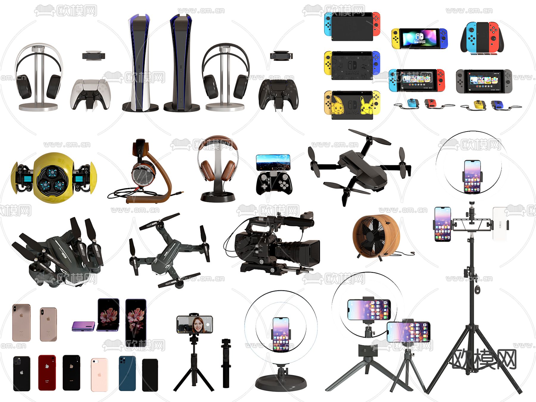 电子产品 耳机 手机 游戏机 无人机3d模型下载