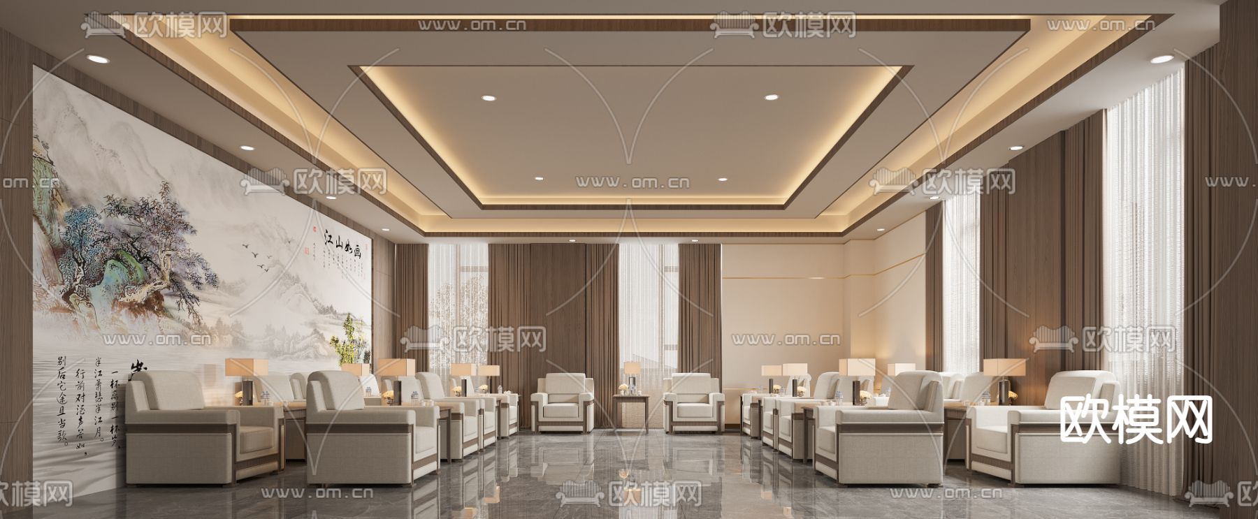 新中式会客厅3d模型下载