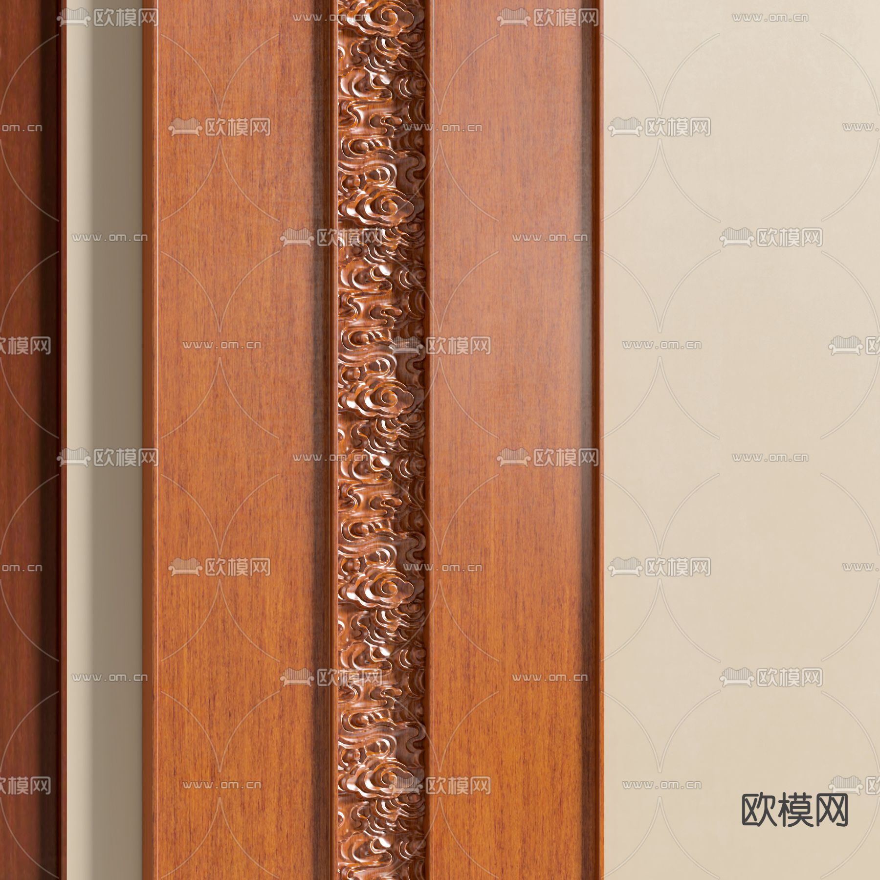 新中式护墙板 祥云雕花板3d模型下载（渲染图2）