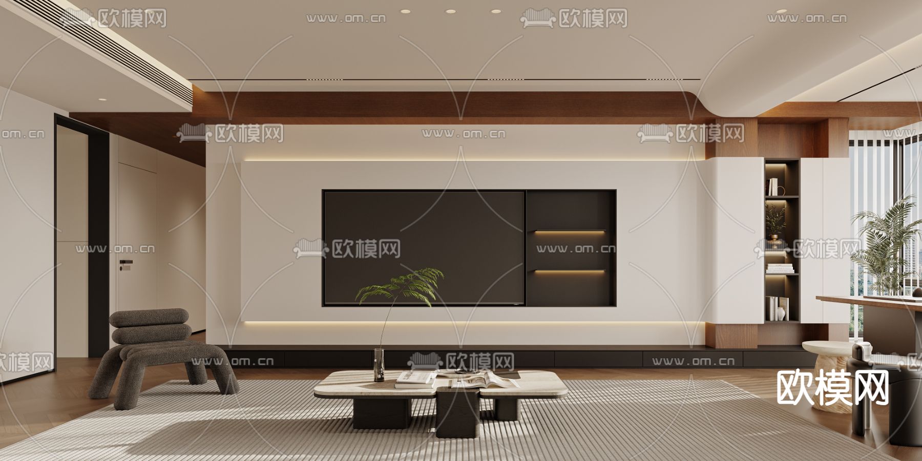 中古风客厅 餐厅3d模型下载（渲染图2）