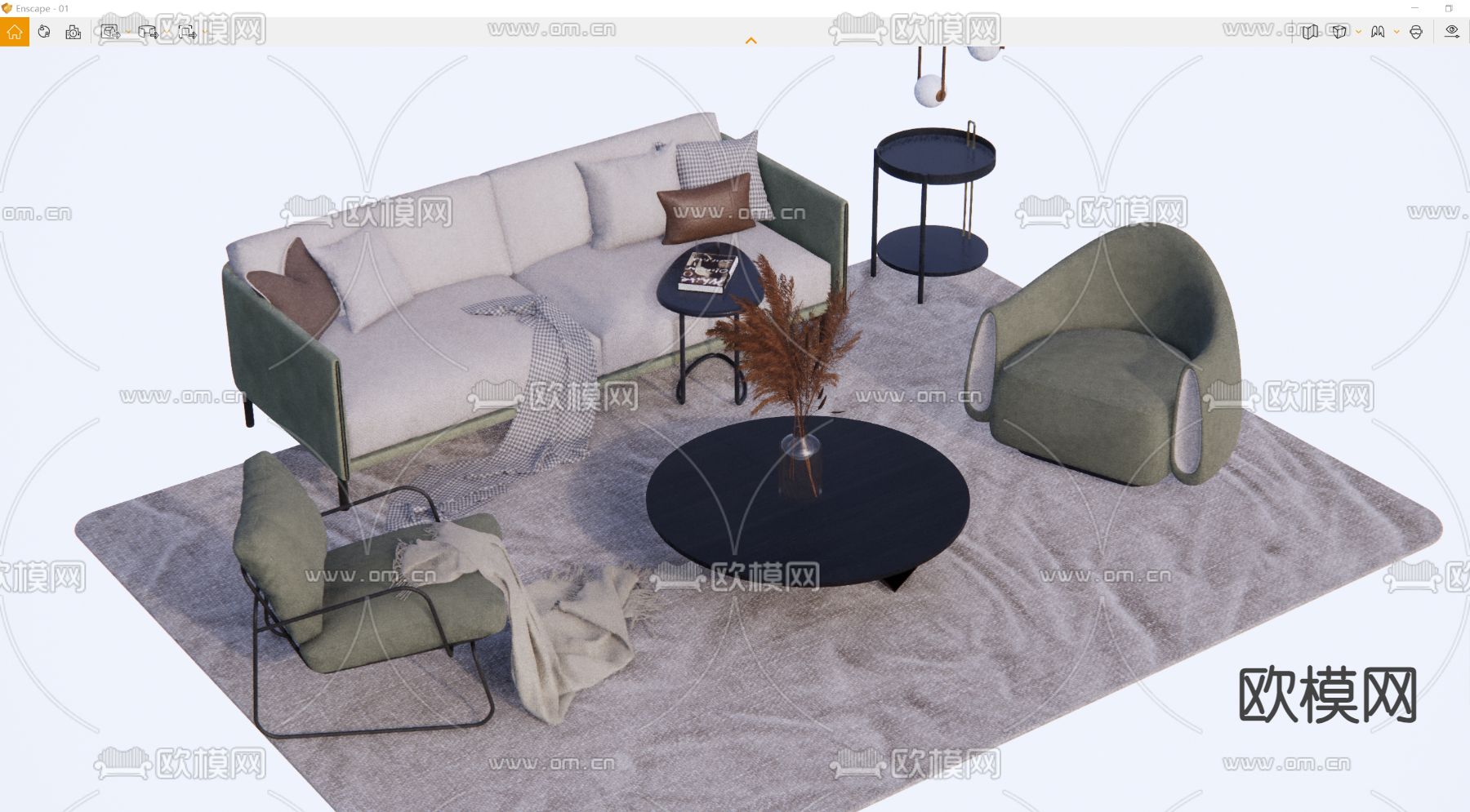 Minotti组合沙发su模型下载（渲染图3）