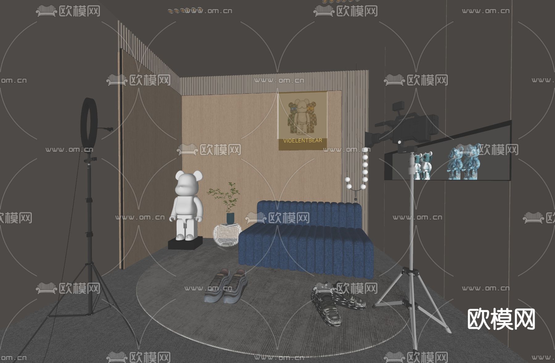 现代直播间su模型下载（渲染图1）
