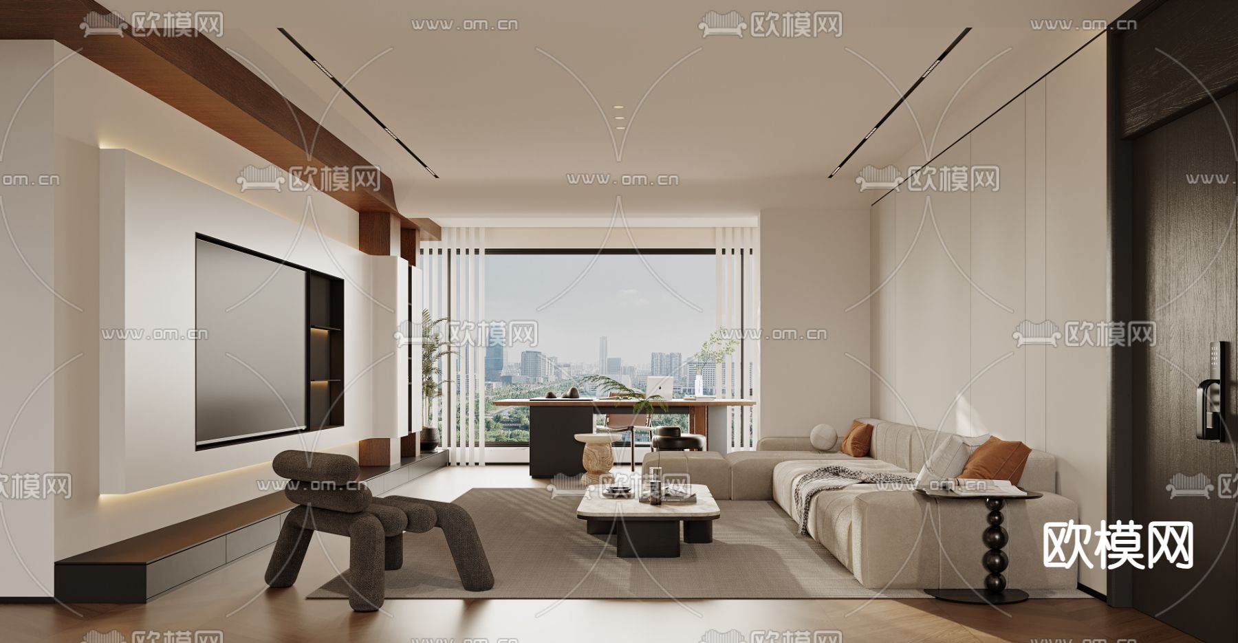 中古风客厅 餐厅3d模型下载（渲染图1）