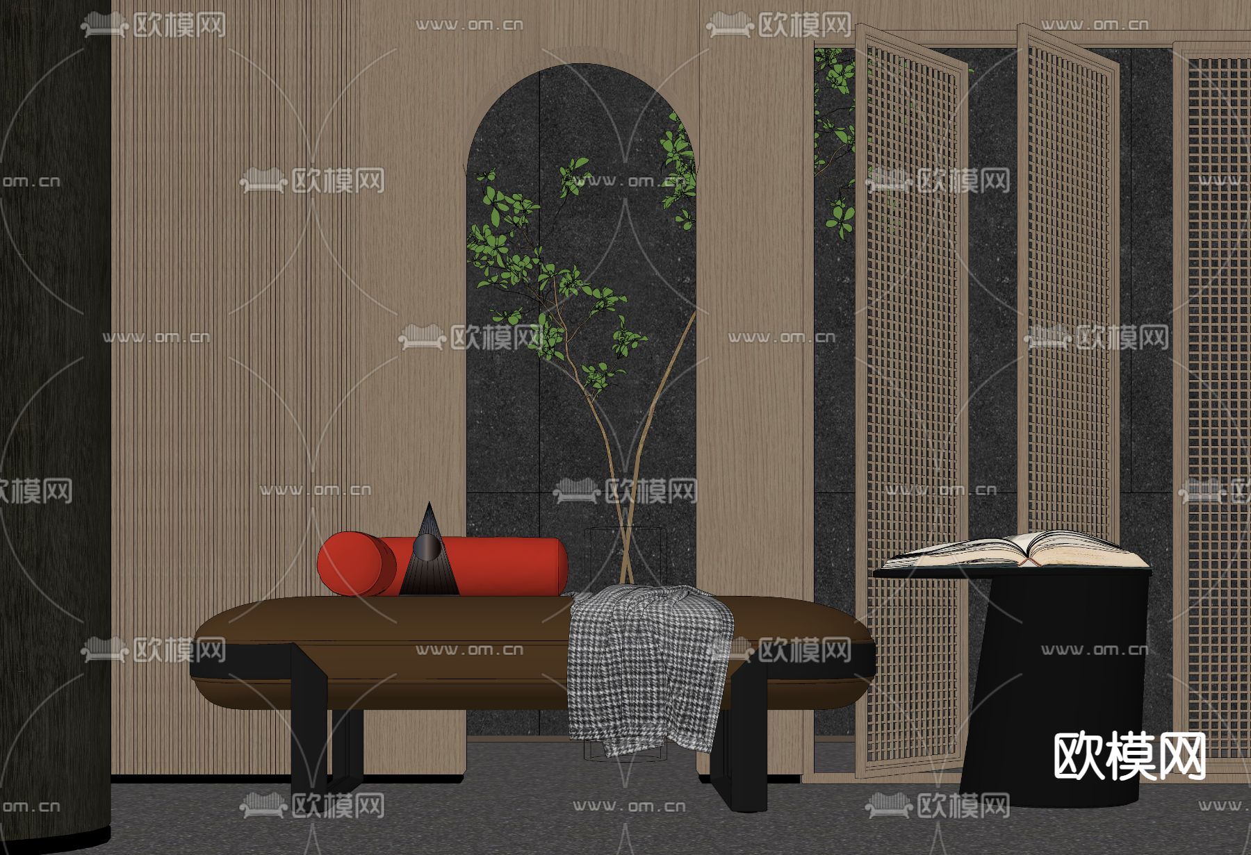 脚踏 沙发凳su模型下载（渲染图2）