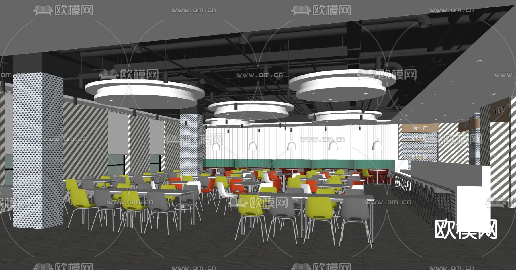 现代员工餐厅 食堂su模型下载（渲染图1）