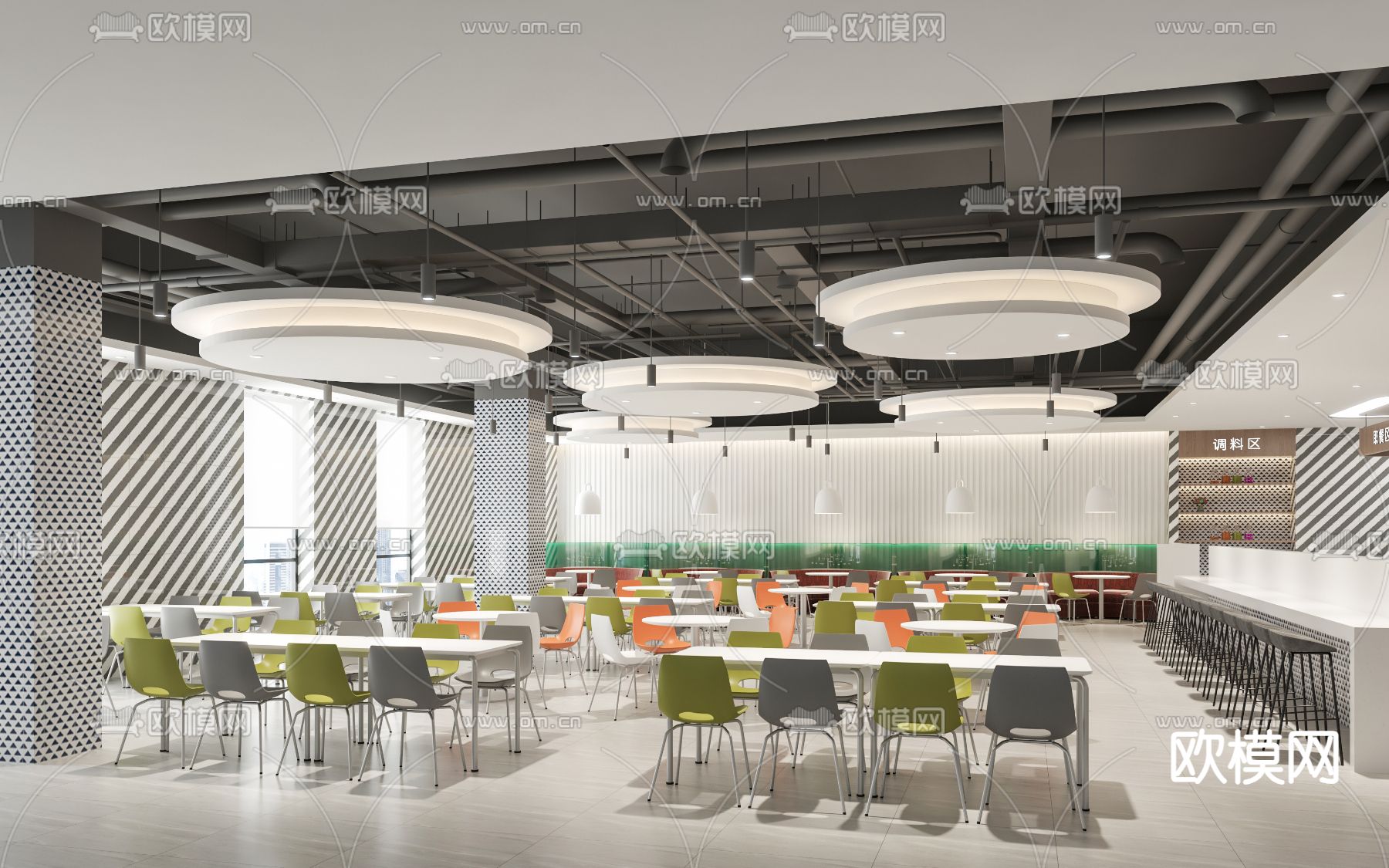 现代员工餐厅 食堂su模型下载（渲染图2）