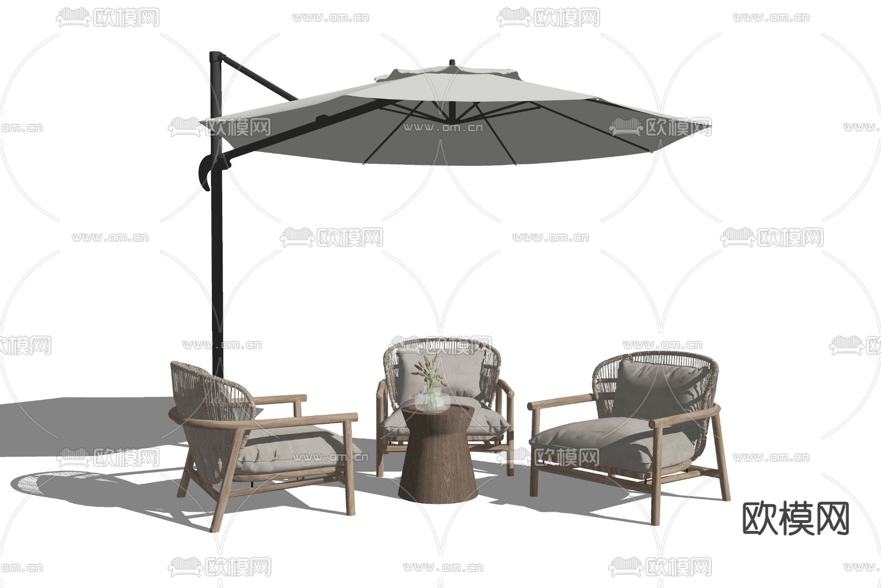 现代户外椅 休闲椅 遮阳伞su模型下载（渲染图2）