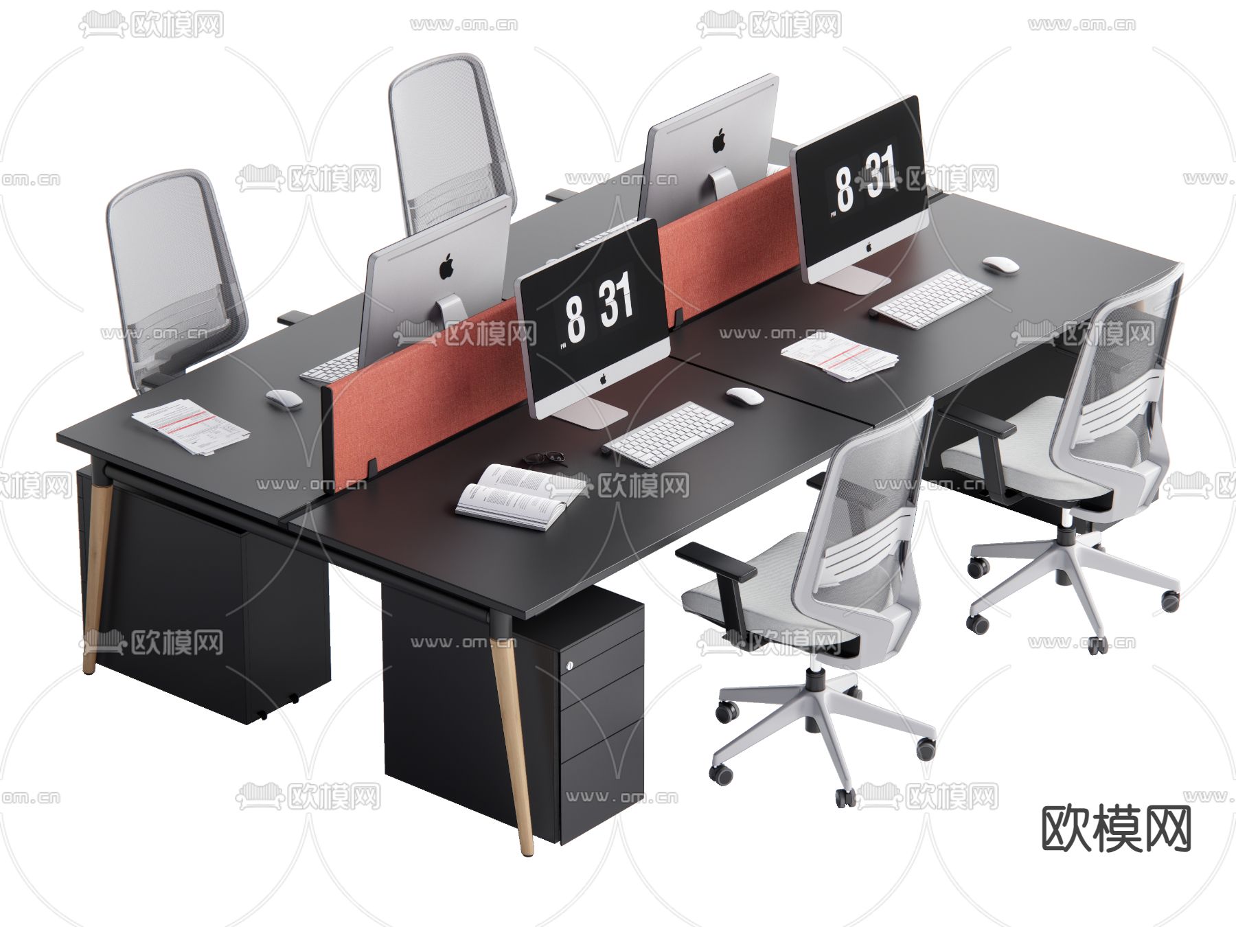 职员桌 卡位办公桌su模型下载（渲染图1）