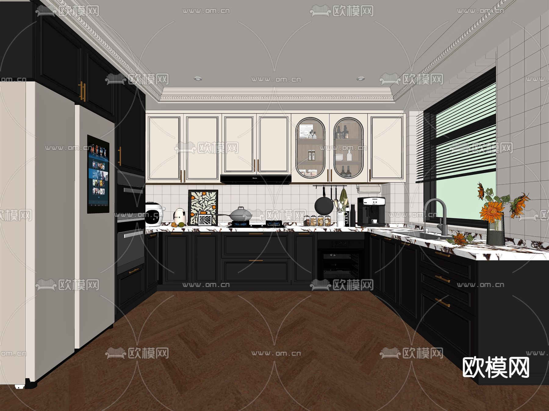 法式厨房 橱柜su模型下载（渲染图2）