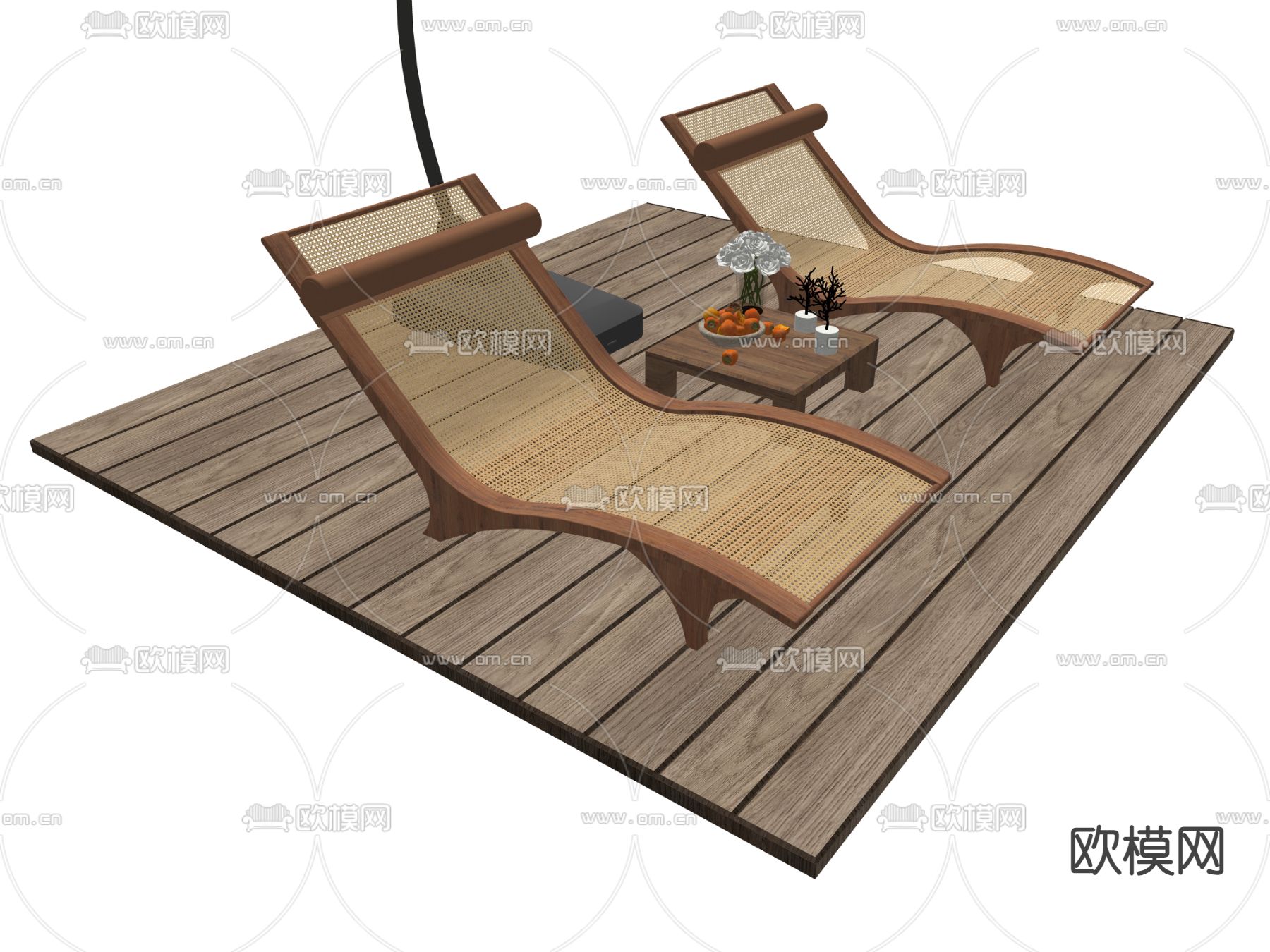 户外躺椅 沙滩椅 遮阳伞su模型下载（渲染图1）