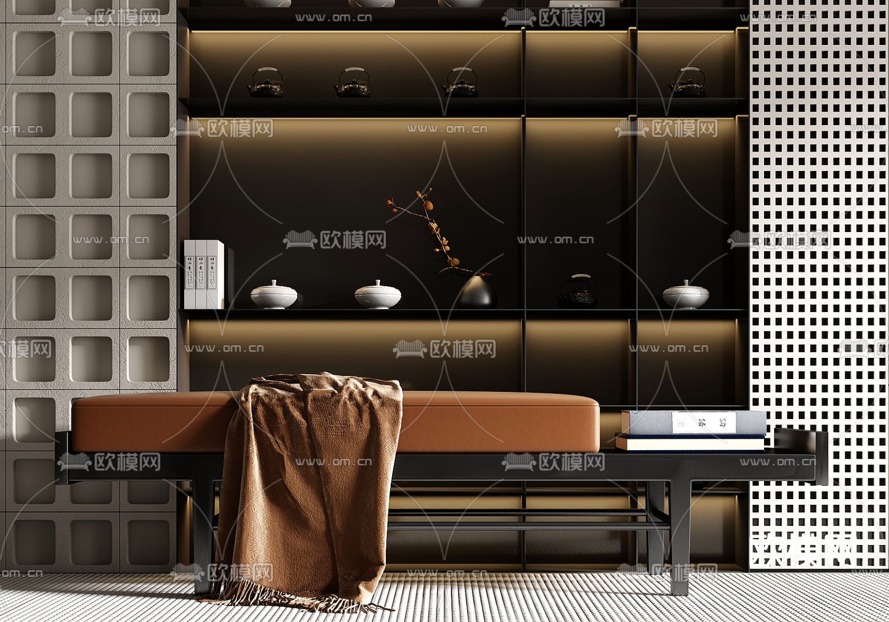 新中式床尾凳 脚踏 沙发凳3d模型下载