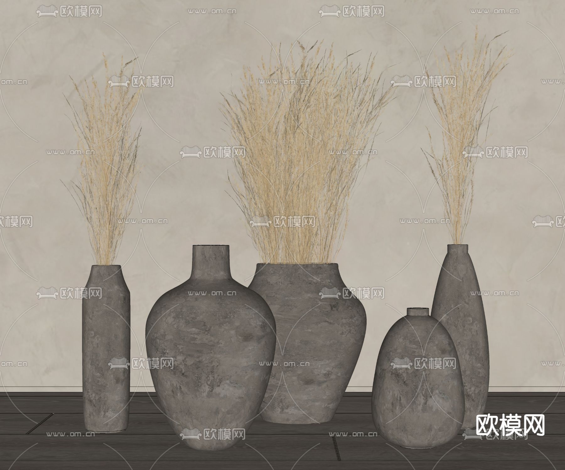 陶罐干草花瓶 旧罐子 陶罐su模型下载（渲染图1）
