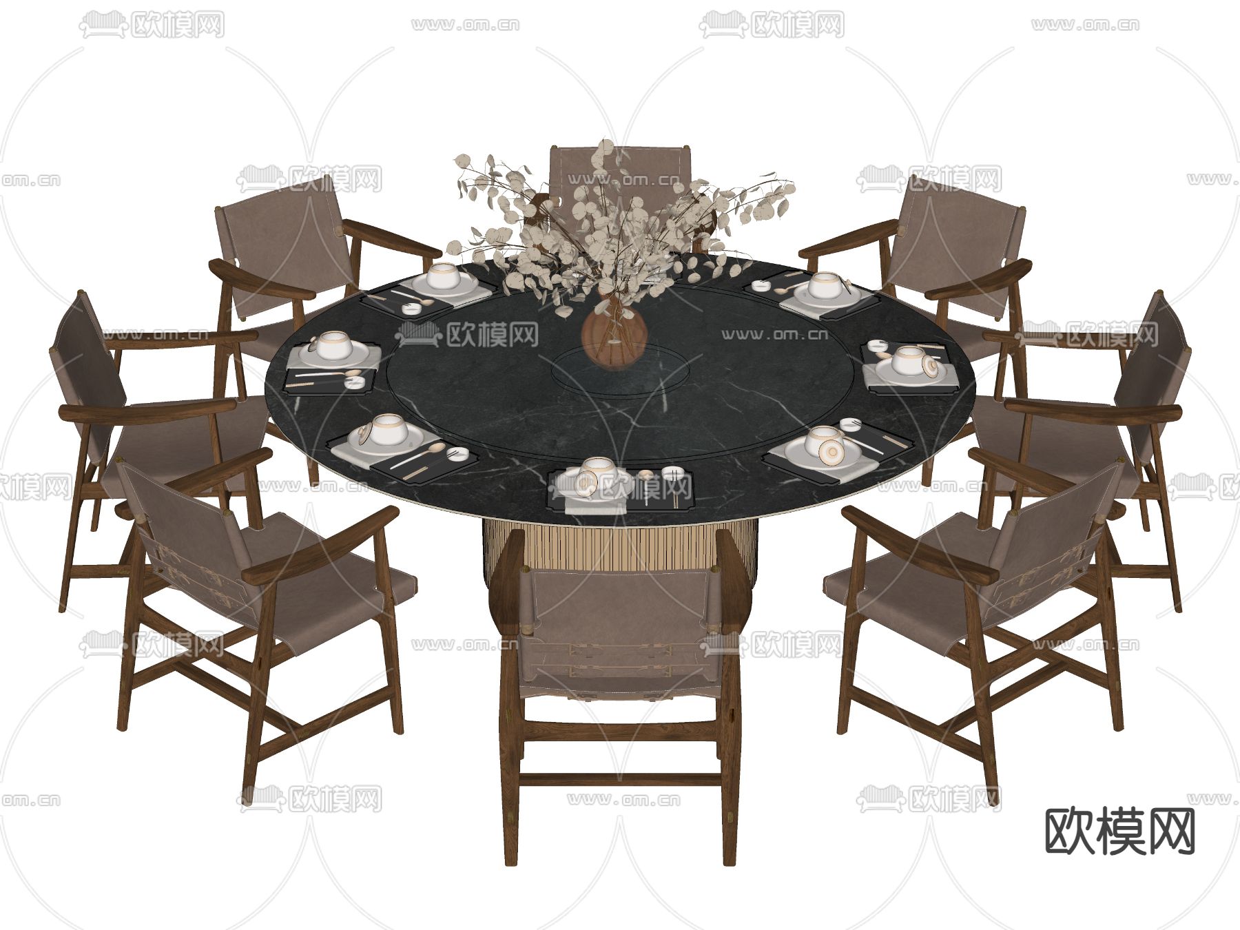 现代餐桌椅 圆餐桌su模型下载（渲染图2）
