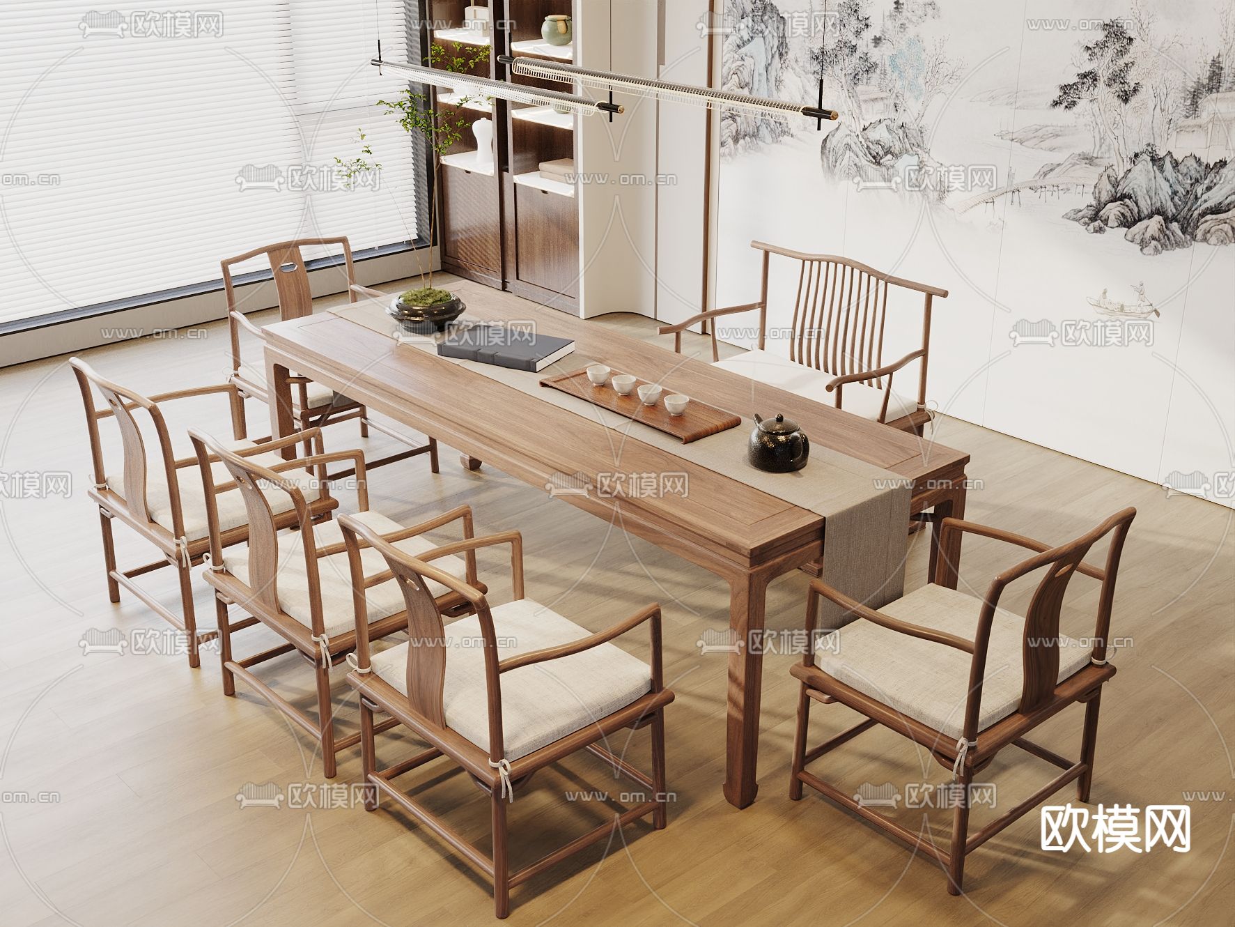 新中式茶室3d模型下载（渲染图2）