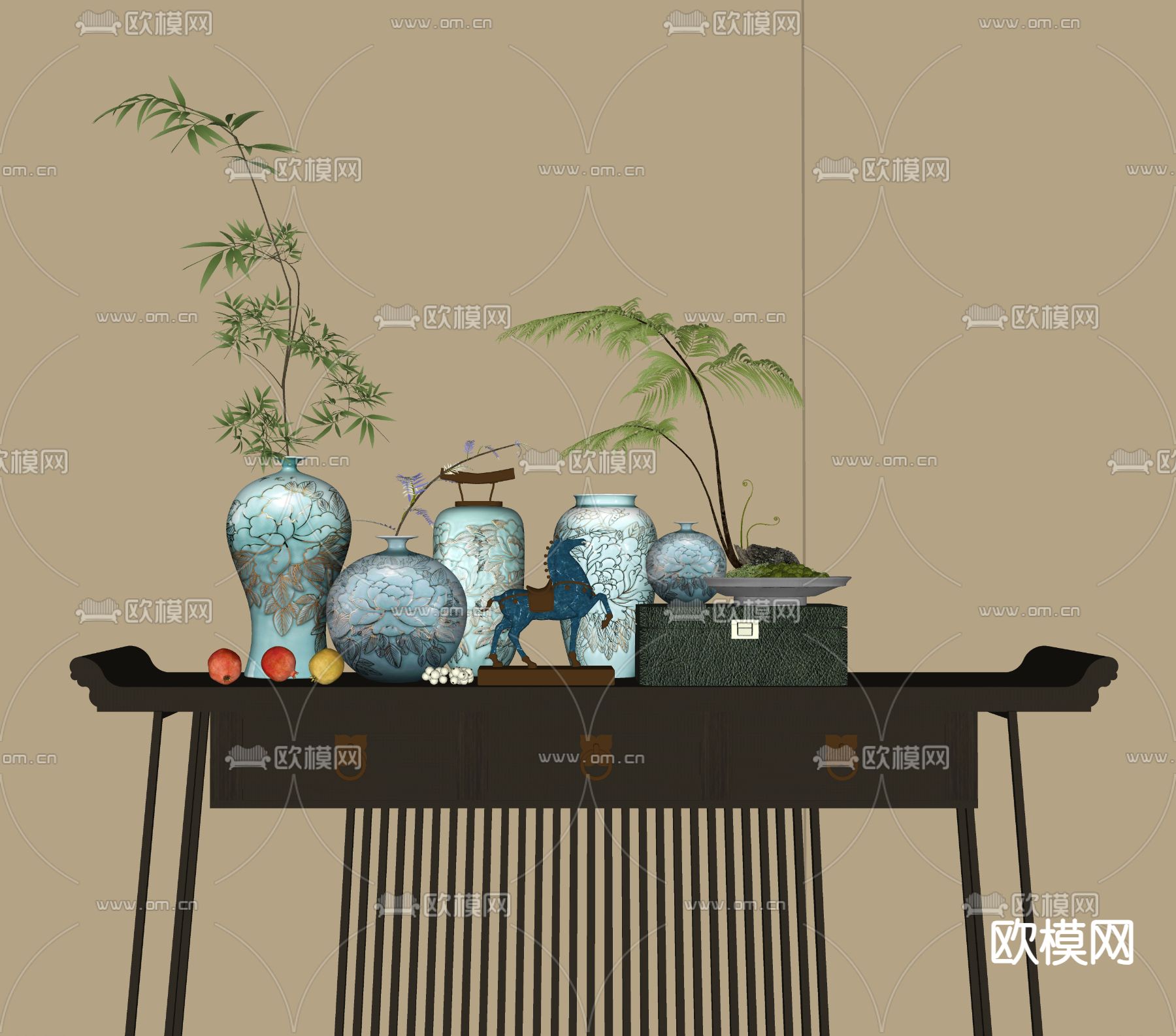 新中式陶瓷 花瓶su模型下载（渲染图1）