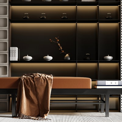  新中式脚踏 沙发凳su模型 