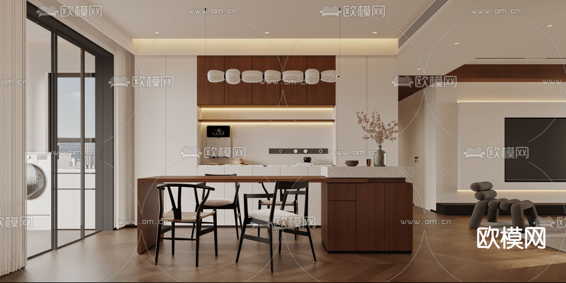 中古风客厅 餐厅3d模型下载（渲染图3）