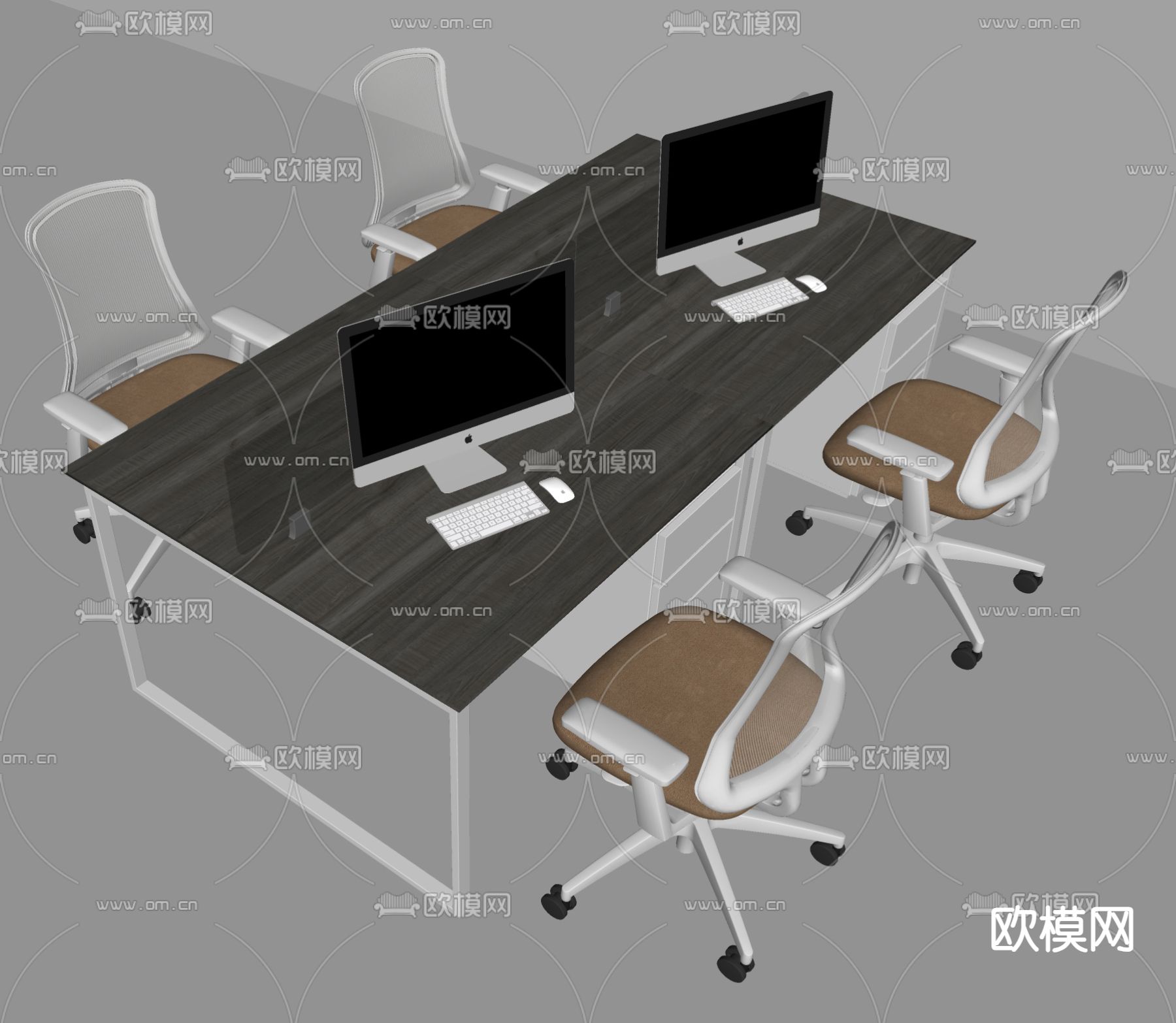 公共办公桌 工位 卡位办公桌su模型下载（渲染图2）