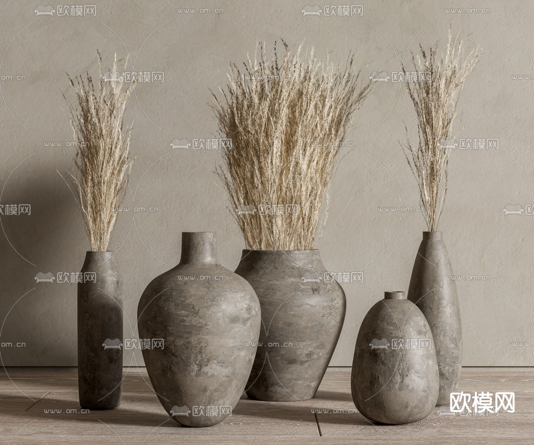 陶罐干草花瓶 旧罐子 陶罐su模型下载（渲染图2）