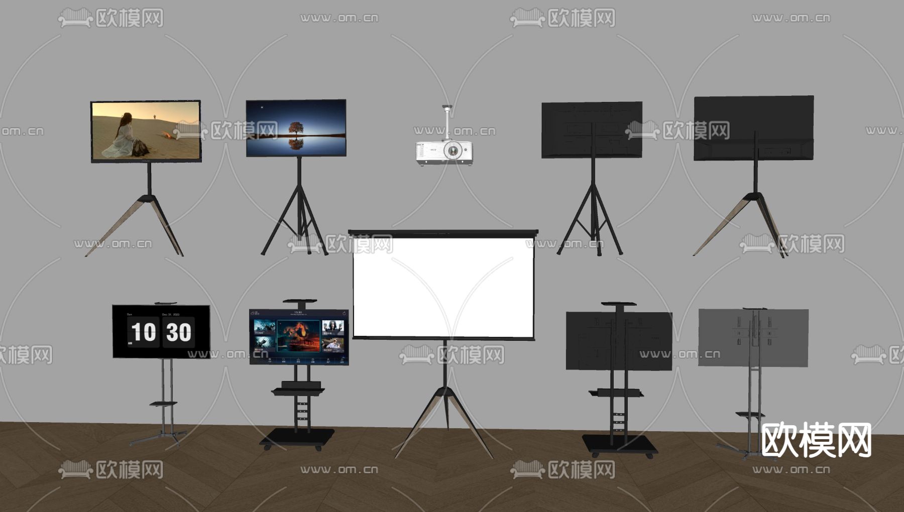 电视机 投影仪 投影幕布su模型下载（渲染图1）