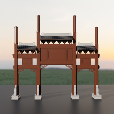 中式大门牌坊su模型