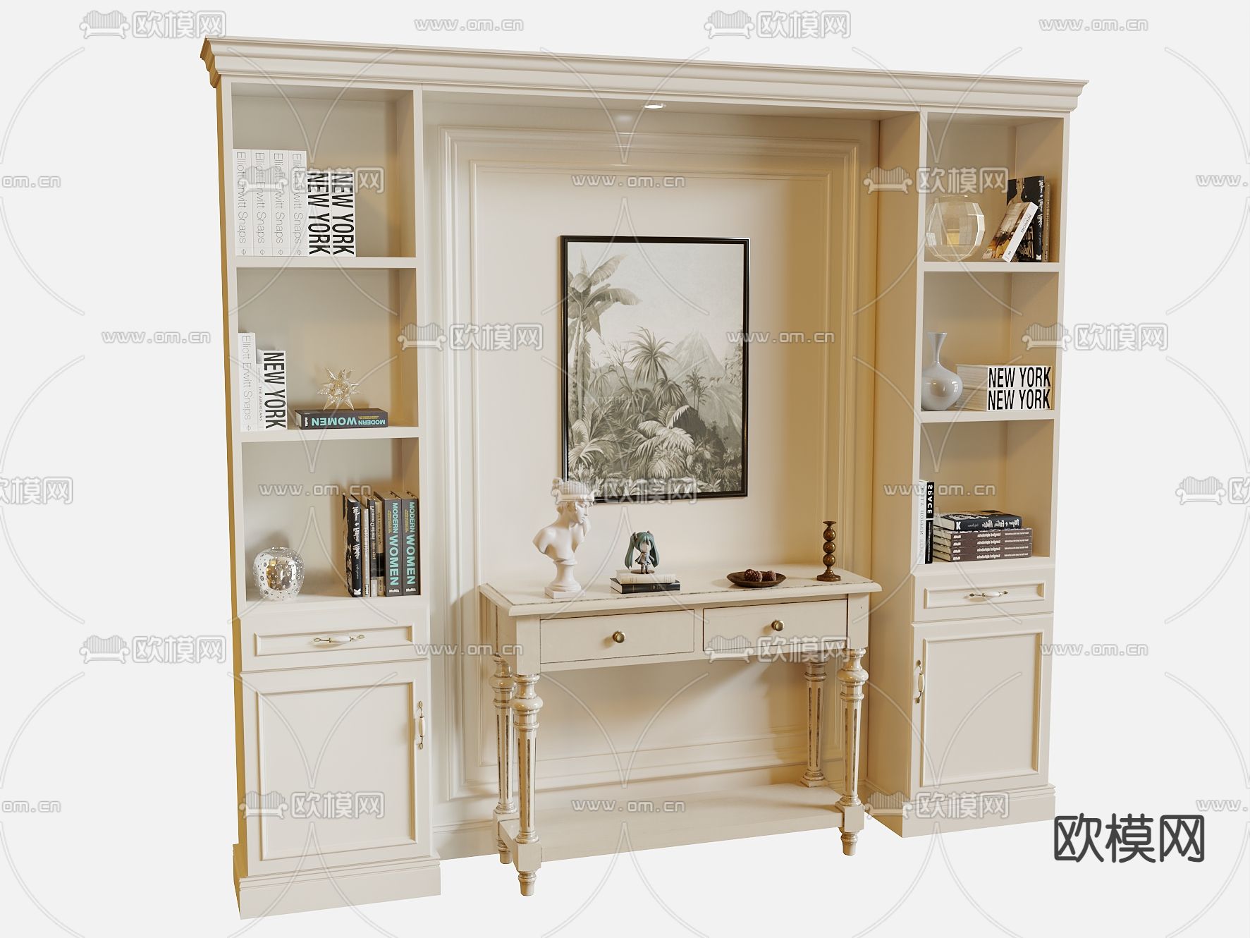 美式书柜 端景台3d模型下载