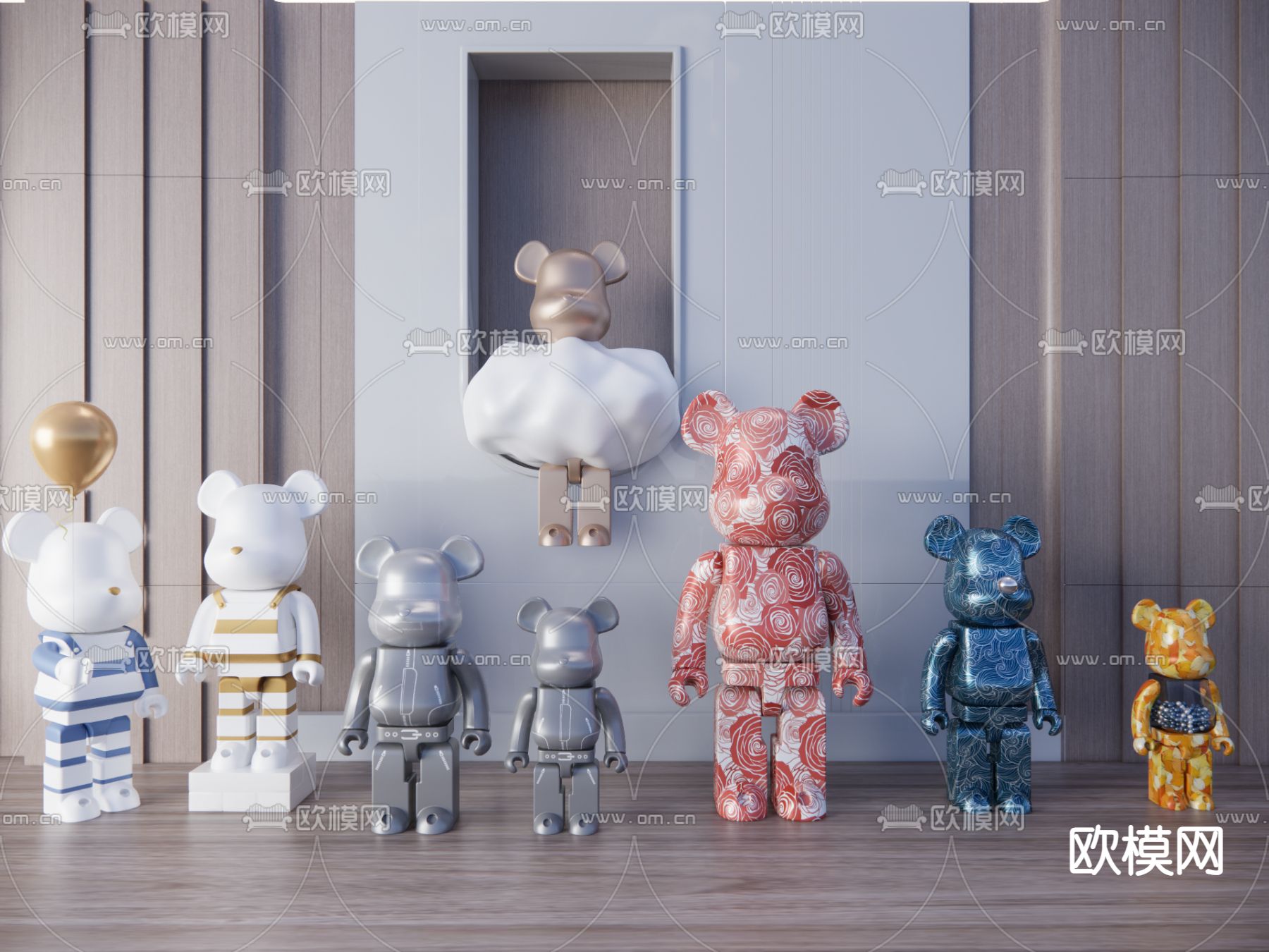 暴力熊摆件 雕塑 公仔 潮玩su模型下载（渲染图1）