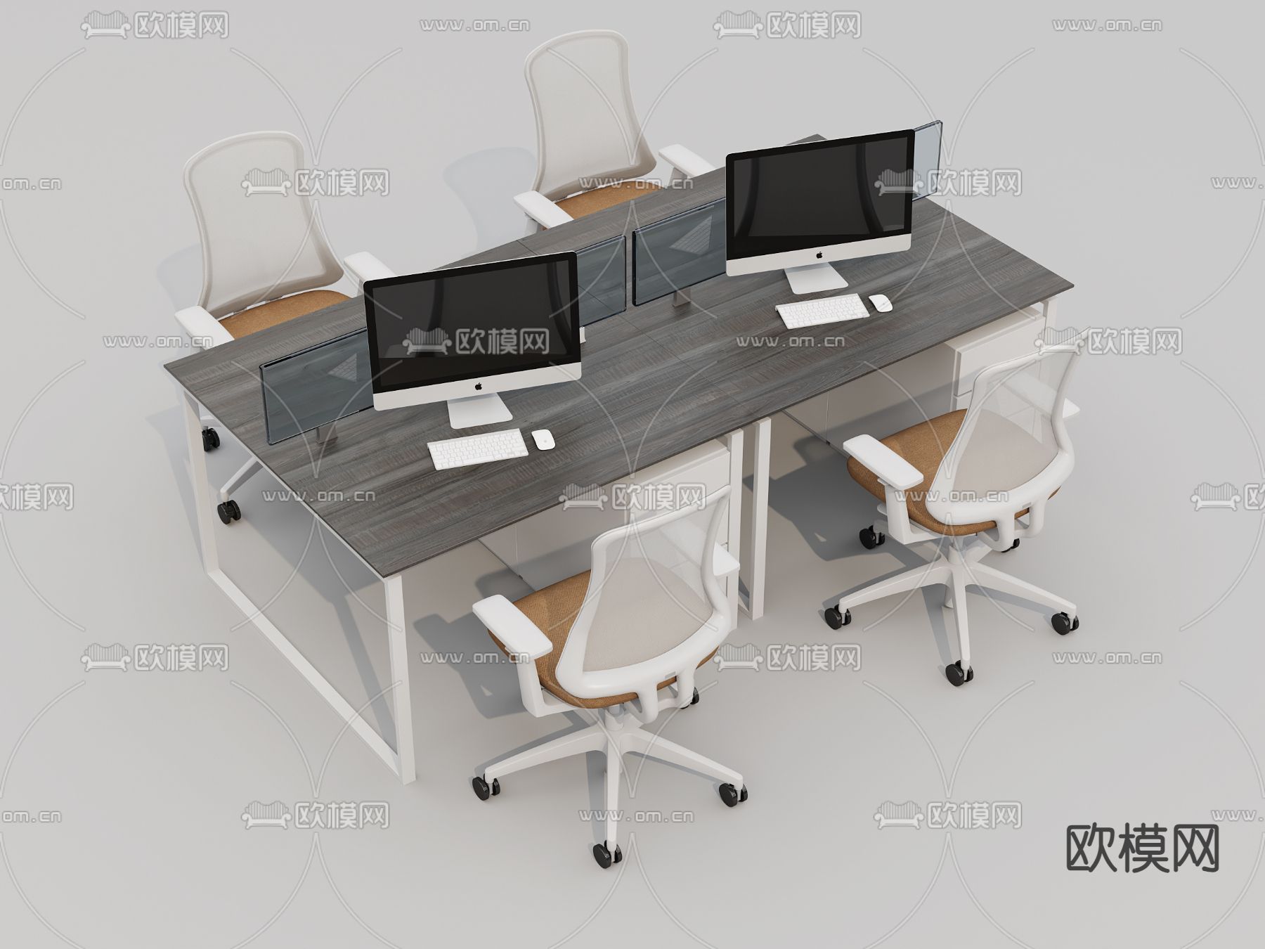 公共办公桌 工位 卡位办公桌su模型下载（渲染图1）