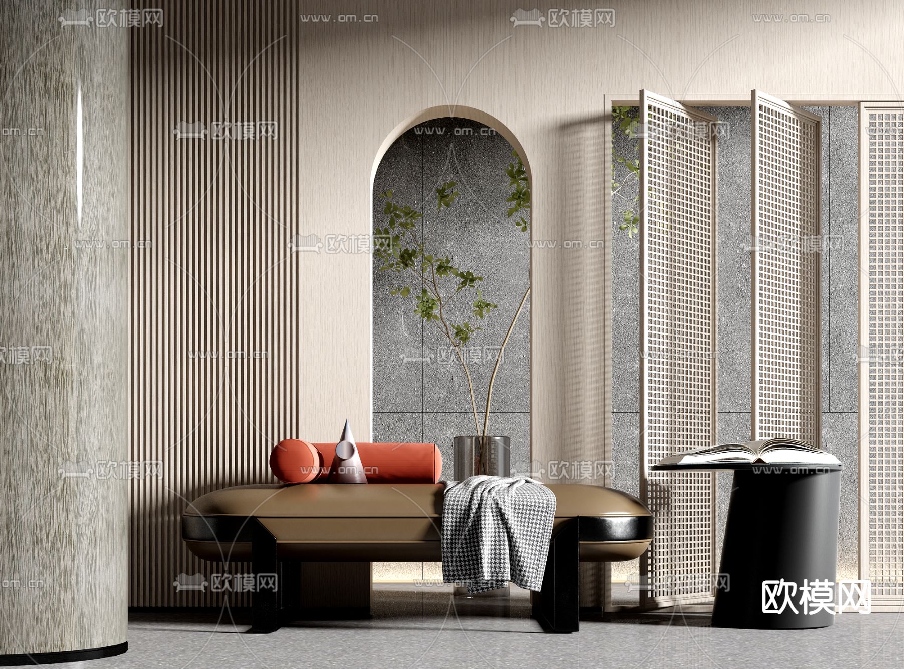 脚踏 沙发凳su模型下载（渲染图1）