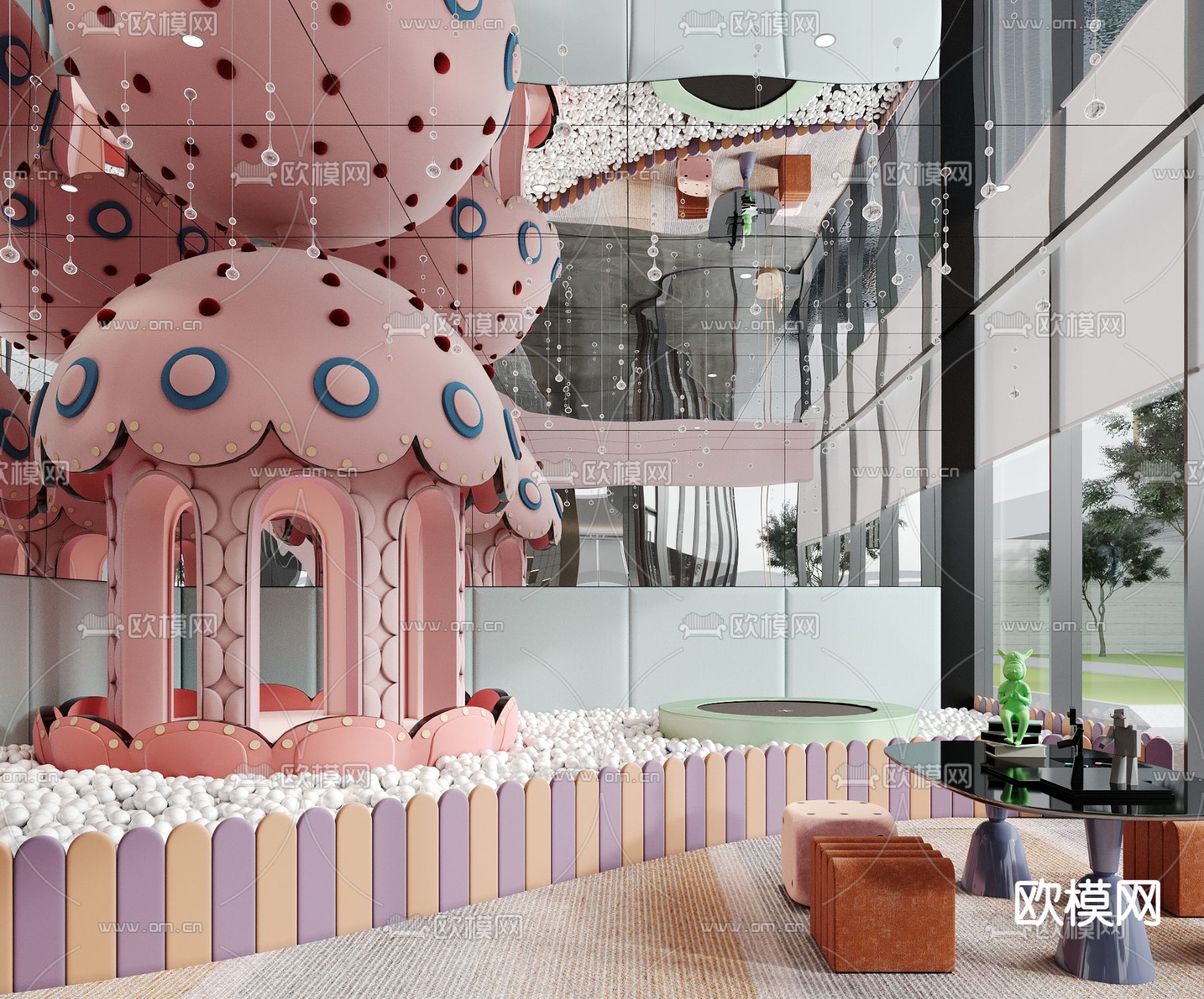 儿童游乐区 游乐场 蘑菇亭su模型下载（渲染图2）