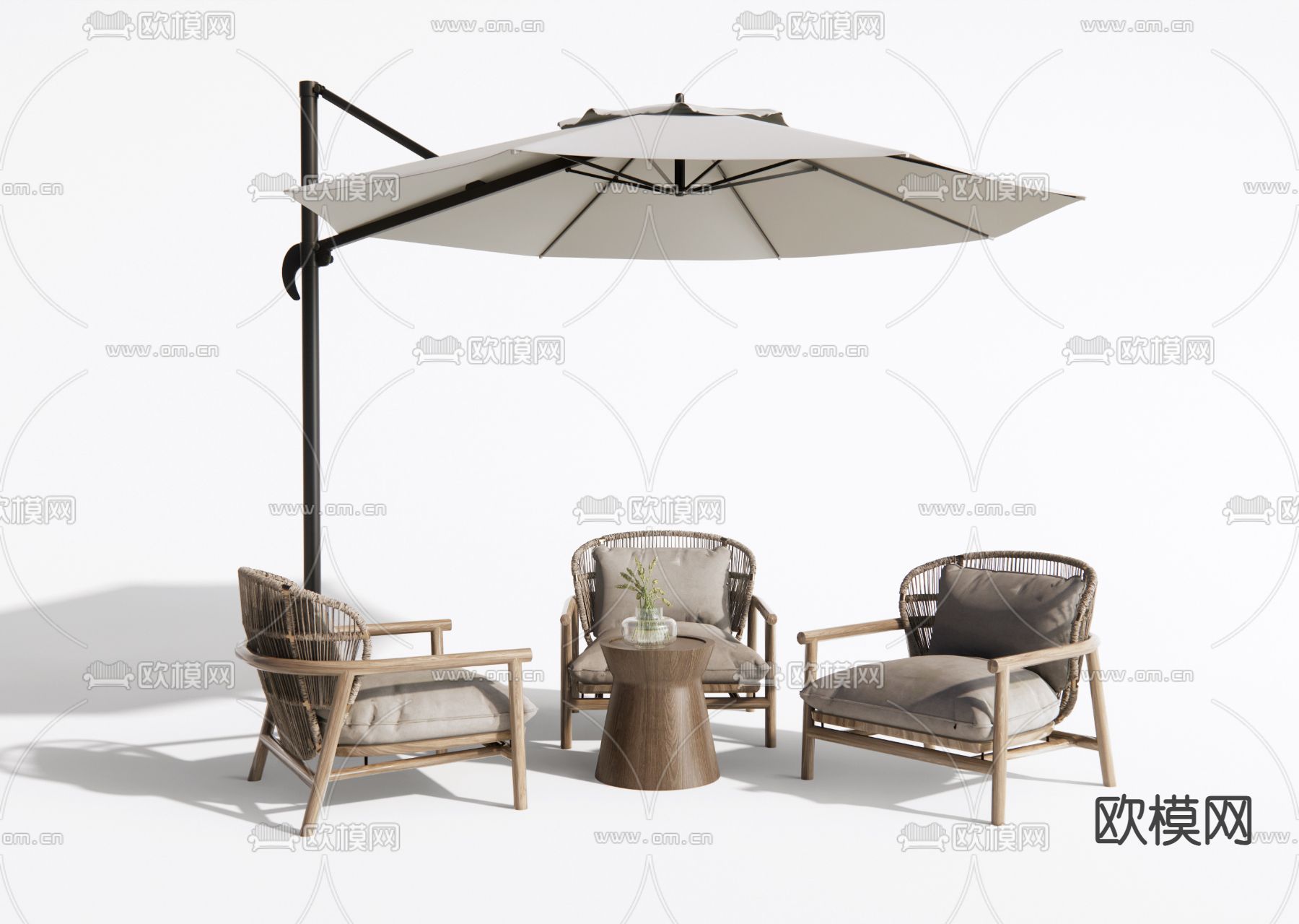 现代户外椅 休闲椅 遮阳伞su模型下载（渲染图1）