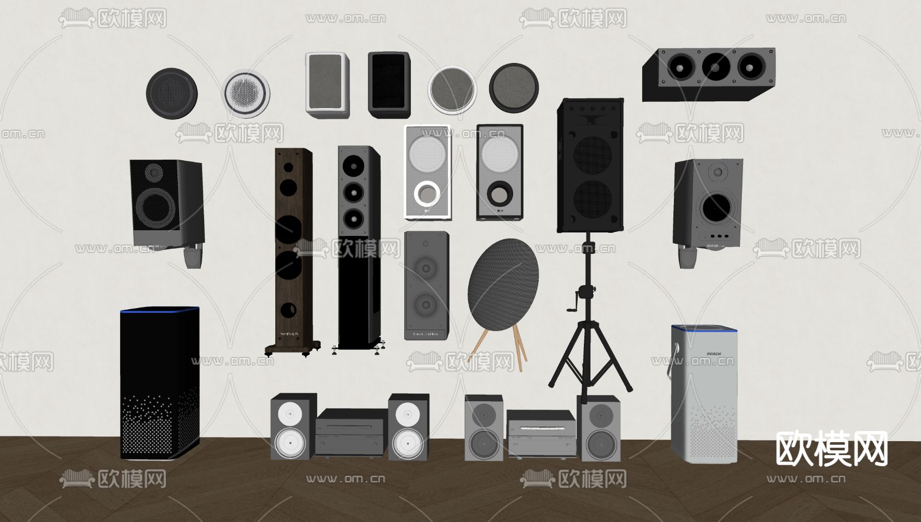 现代音响 低音炮 墙挂音响su模型下载（渲染图1）