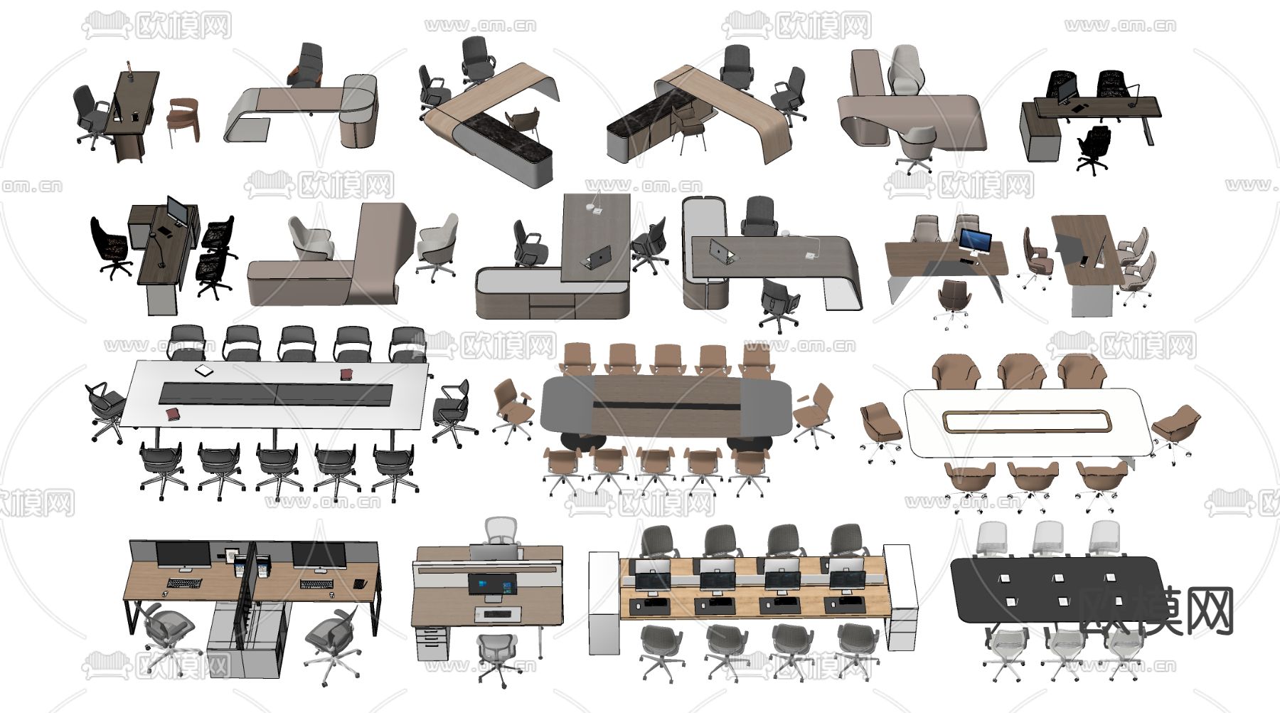 现代会议桌 会议台 班台桌su模型下载（渲染图2）