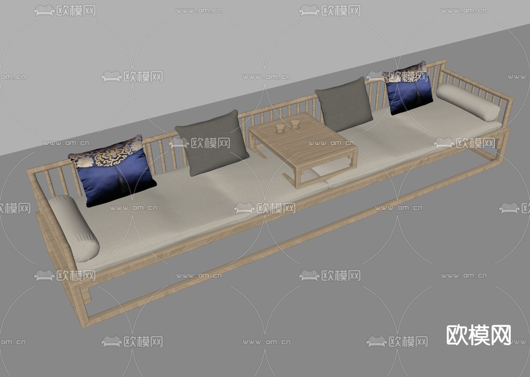 罗汉床 中式沙发su模型下载（渲染图2）