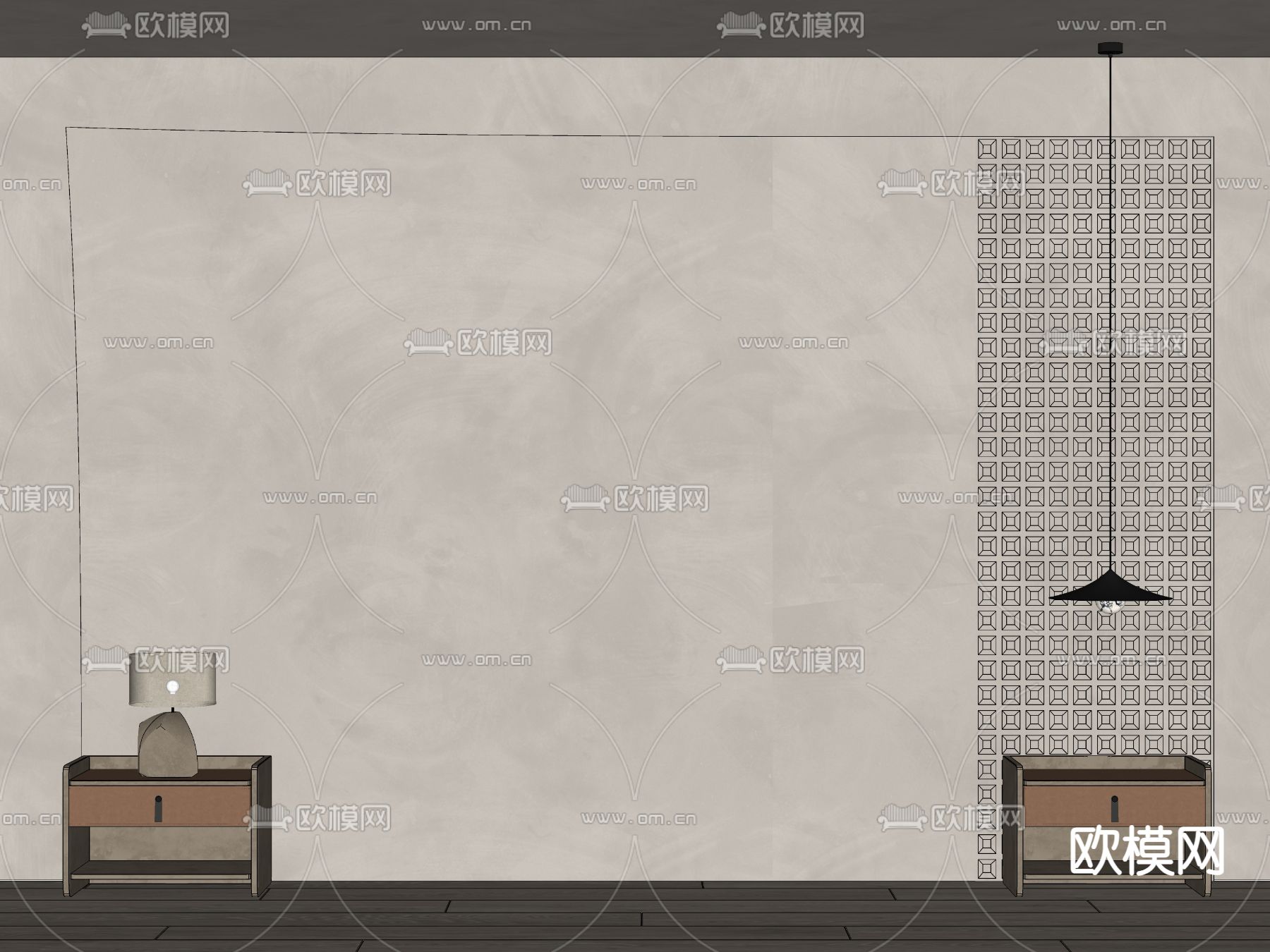 床头背景su模型下载（渲染图3）