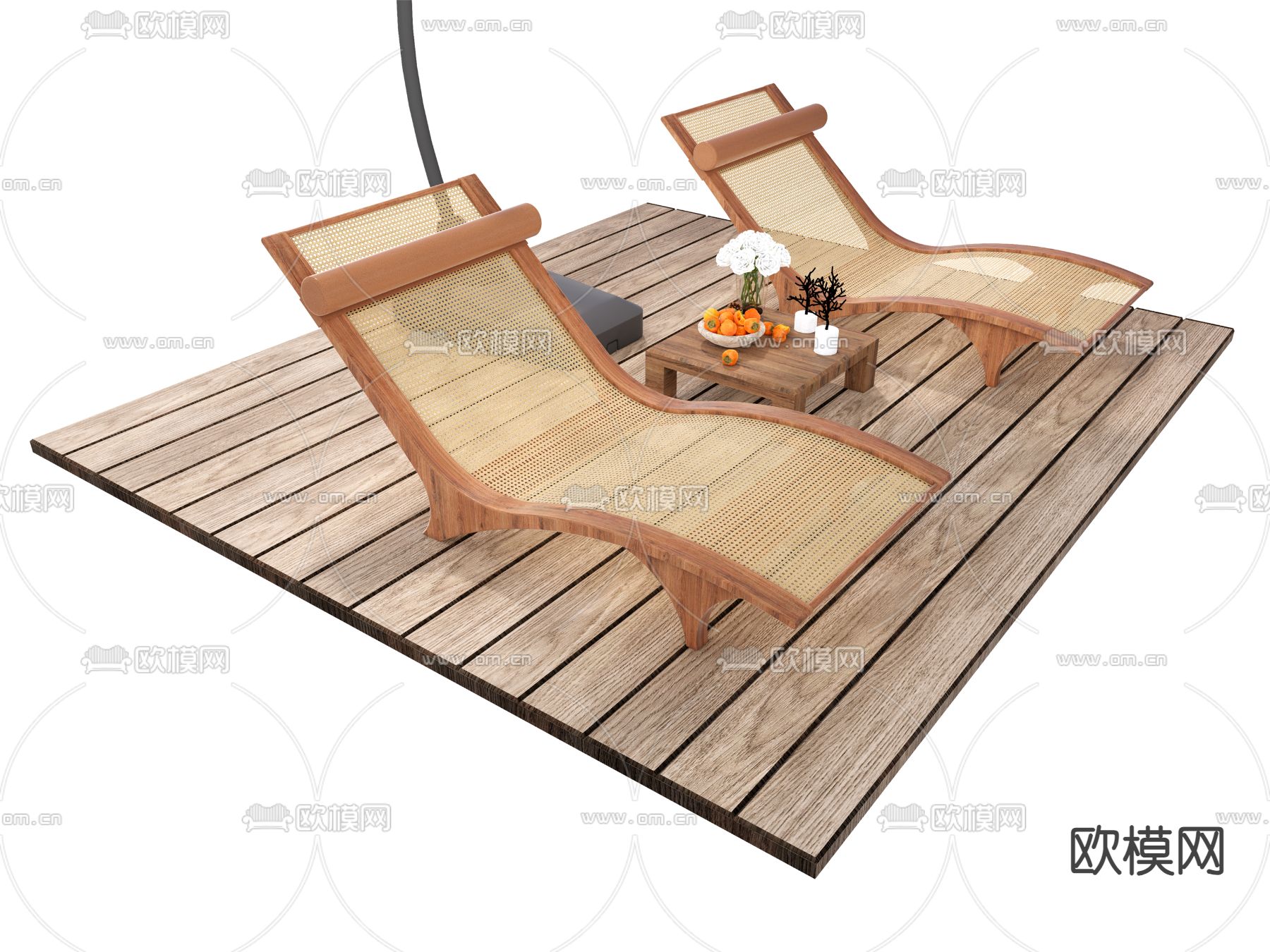 户外躺椅 沙滩椅 遮阳伞su模型下载（渲染图2）