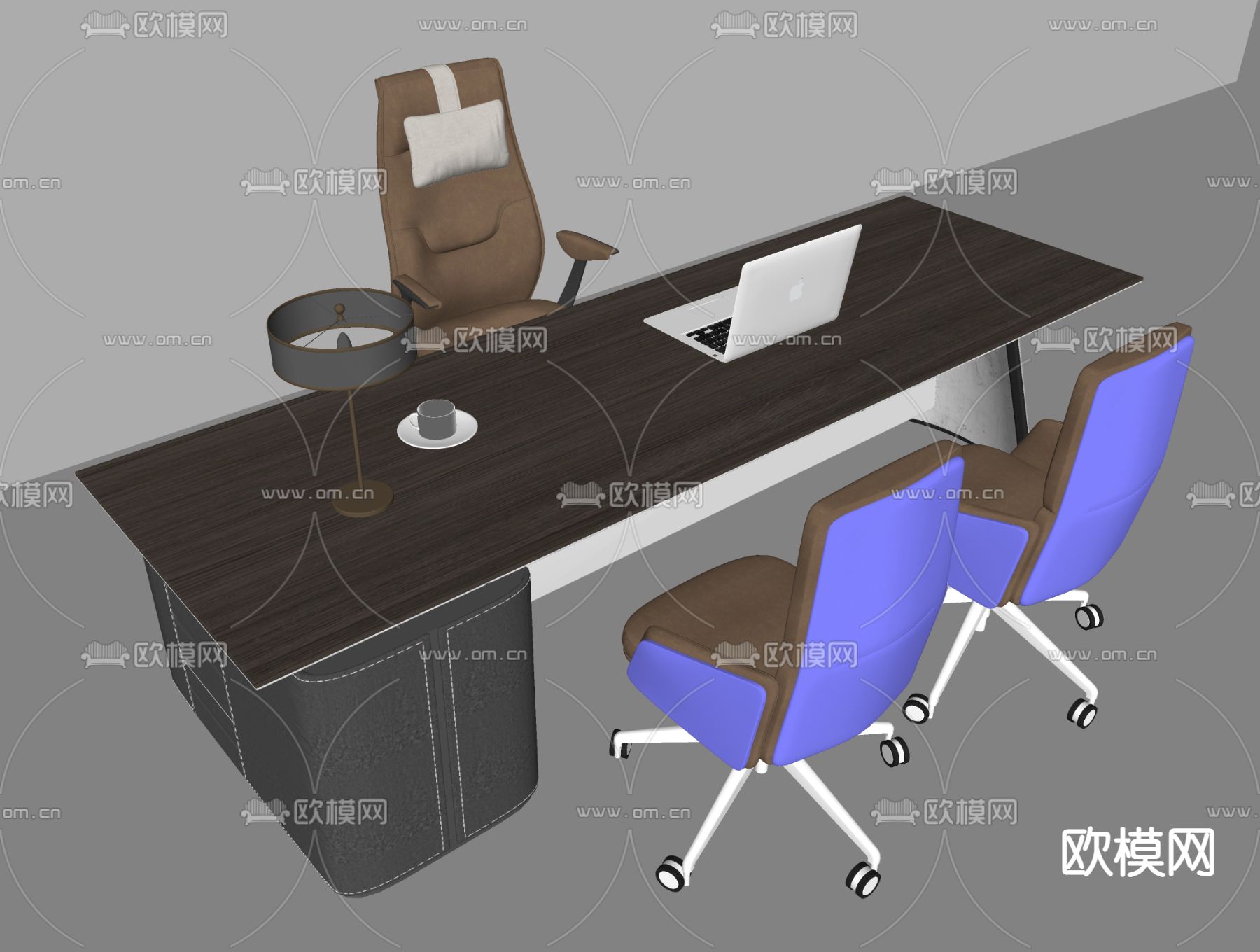 班台桌 经理桌 老板桌su模型下载（渲染图2）