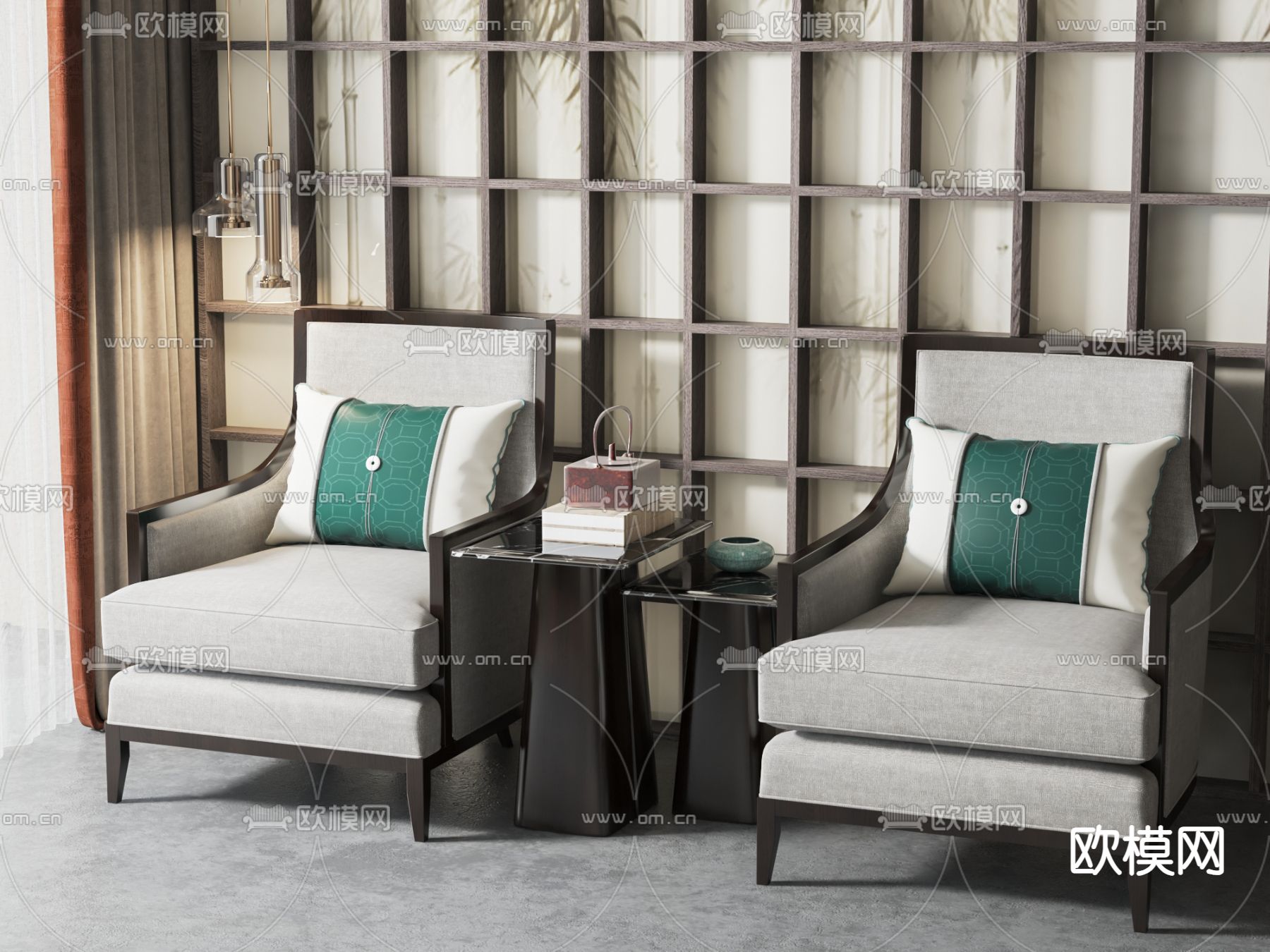 新中式休闲椅su模型下载（渲染图2）