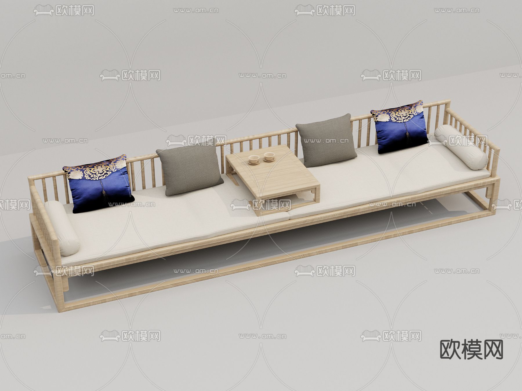 罗汉床 中式沙发su模型下载（渲染图1）