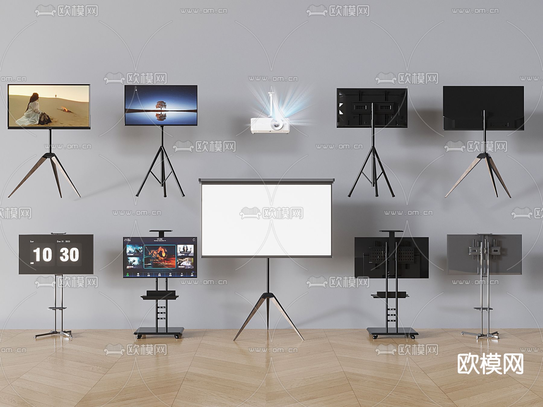 电视机 投影仪 投影幕布su模型下载（渲染图2）