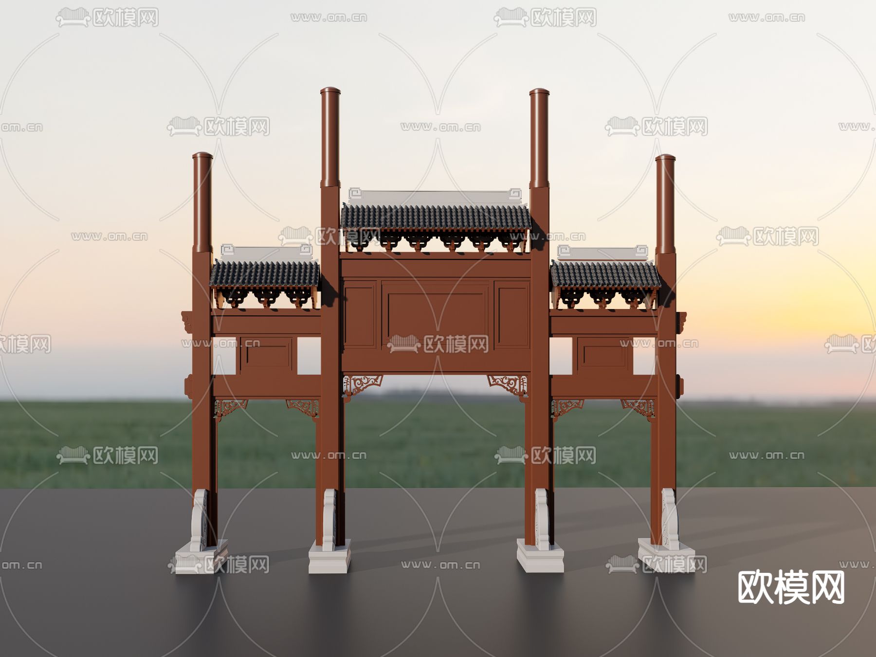 中式大门牌坊su模型