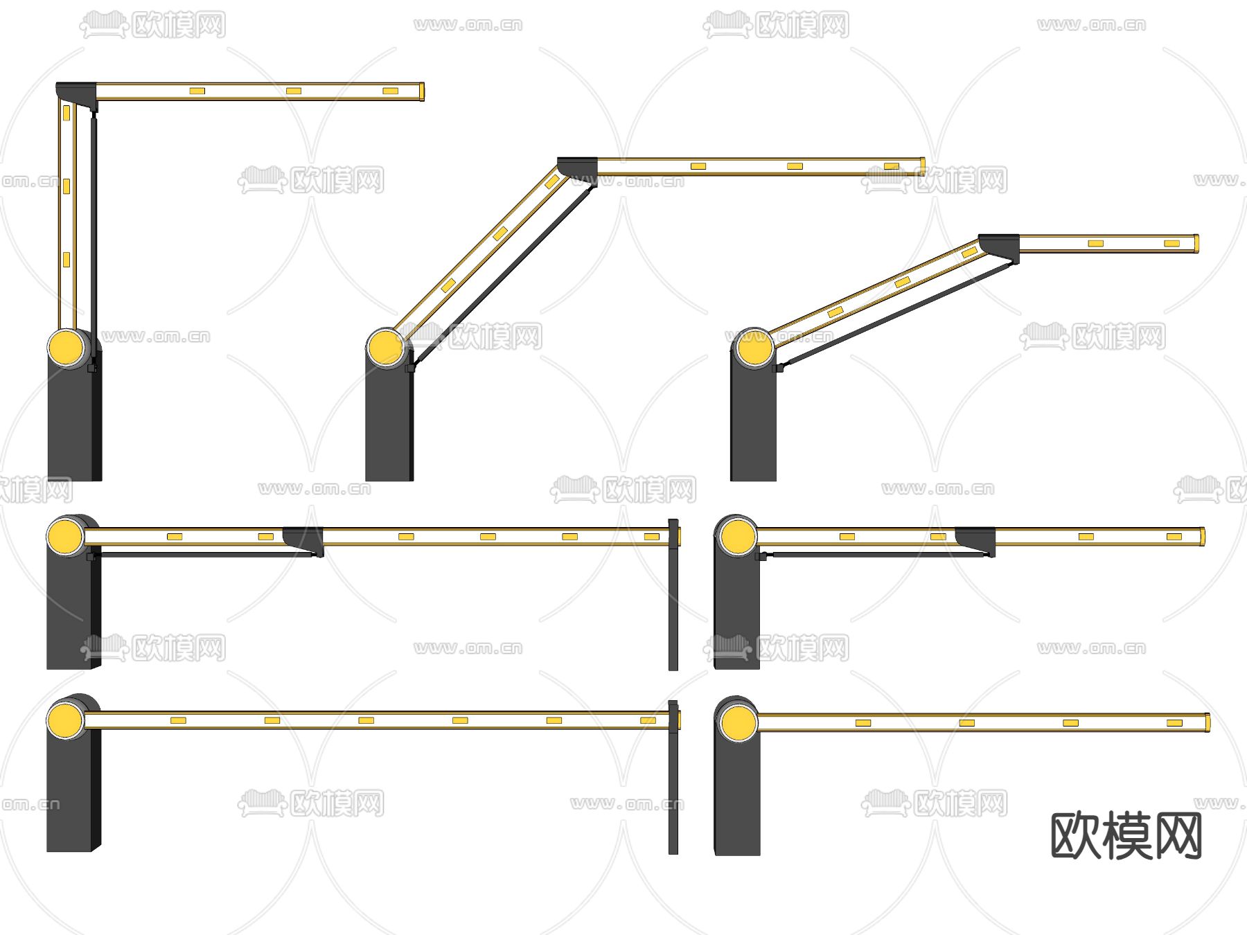 道闸 停车场挡车杆子 门卫升降杆子su模型下载（渲染图1）