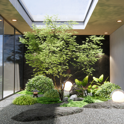  枯山水植物堆 庭院小品  天井小品su模型 