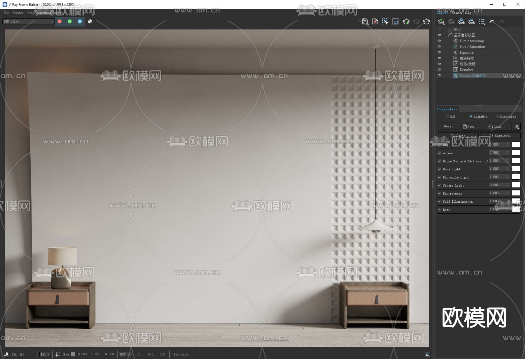 床头背景su模型下载（渲染图2）