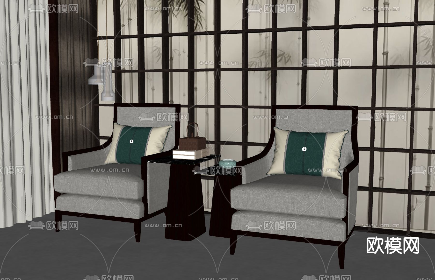 新中式休闲椅su模型下载（渲染图1）