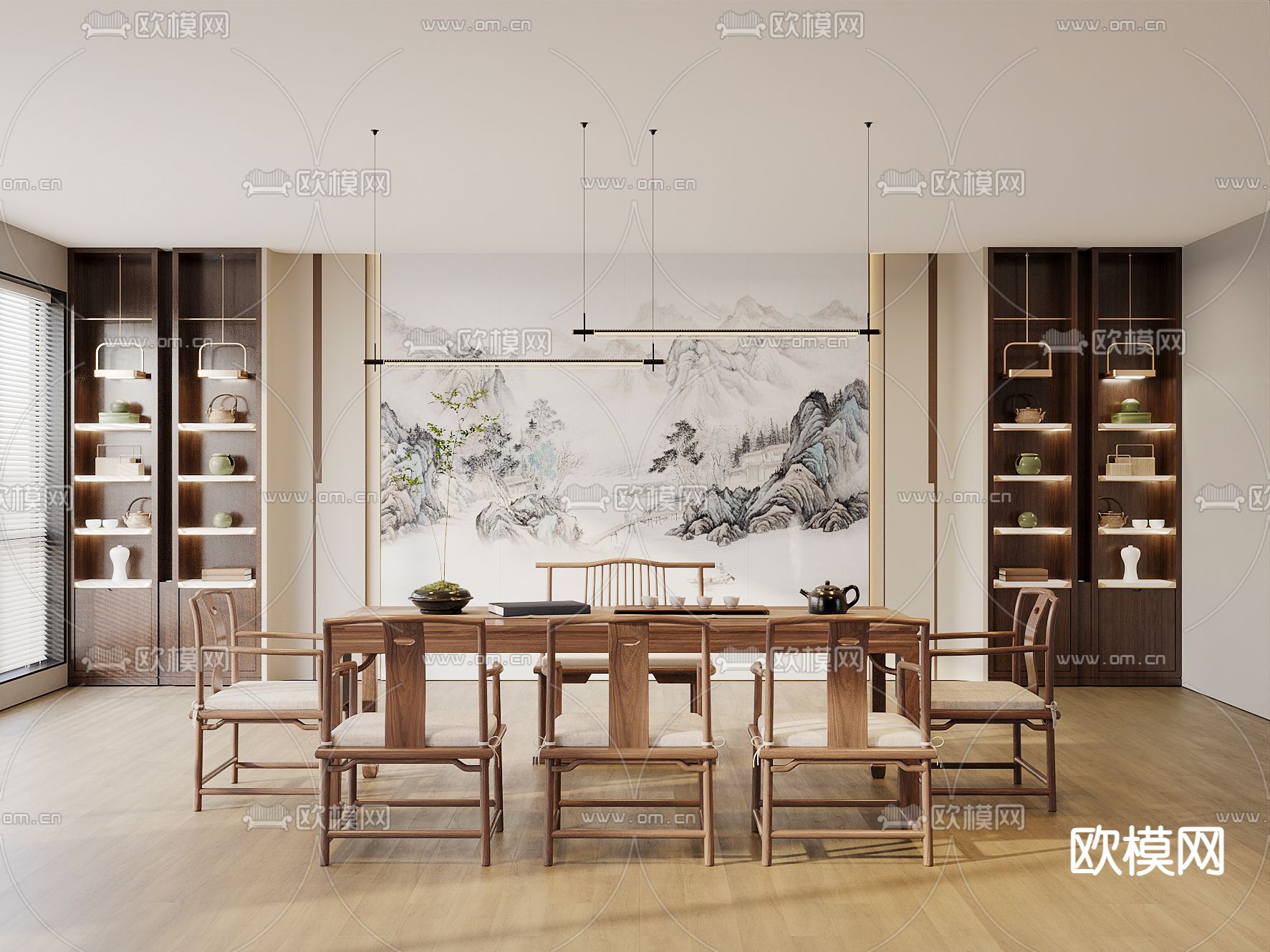 新中式茶室3d模型下载（渲染图1）