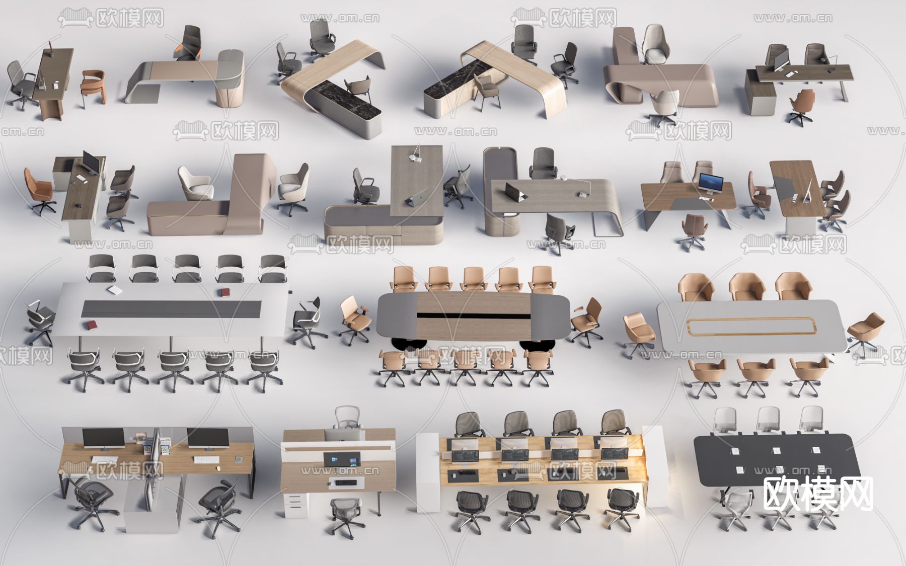 现代会议桌 会议台 班台桌su模型下载（渲染图1）