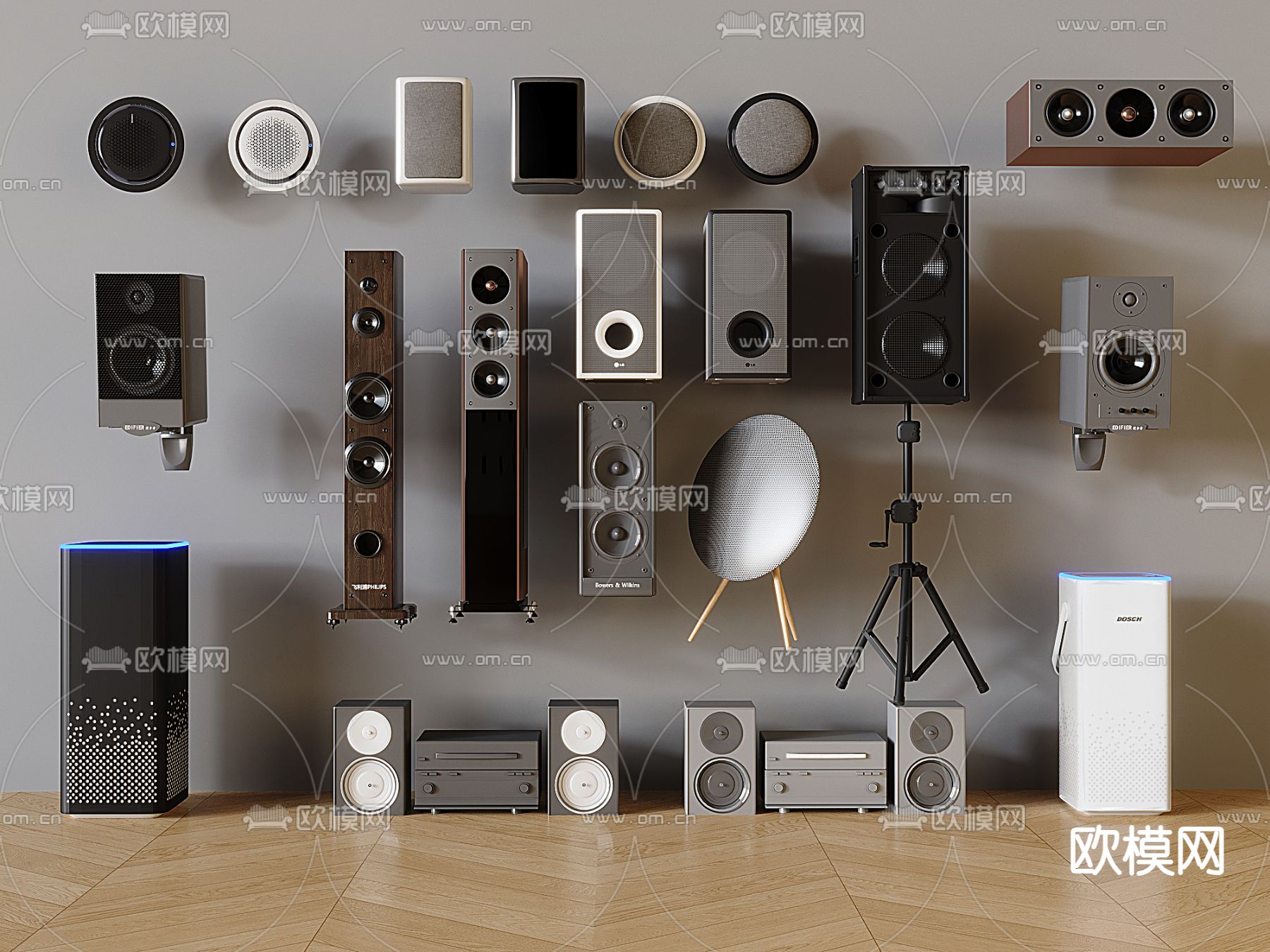 现代音响 低音炮 墙挂音响su模型下载（渲染图2）